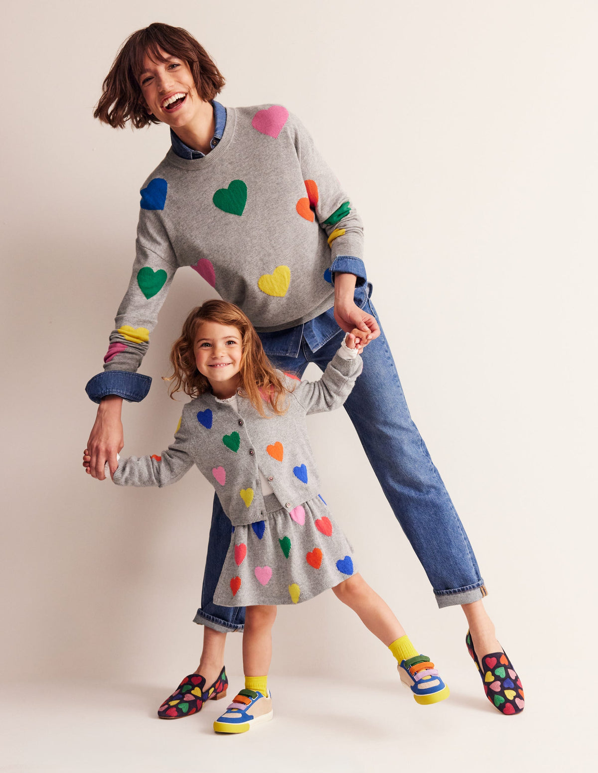 Knitted Flare Skirt-Grey Multi Hearts - Image 1