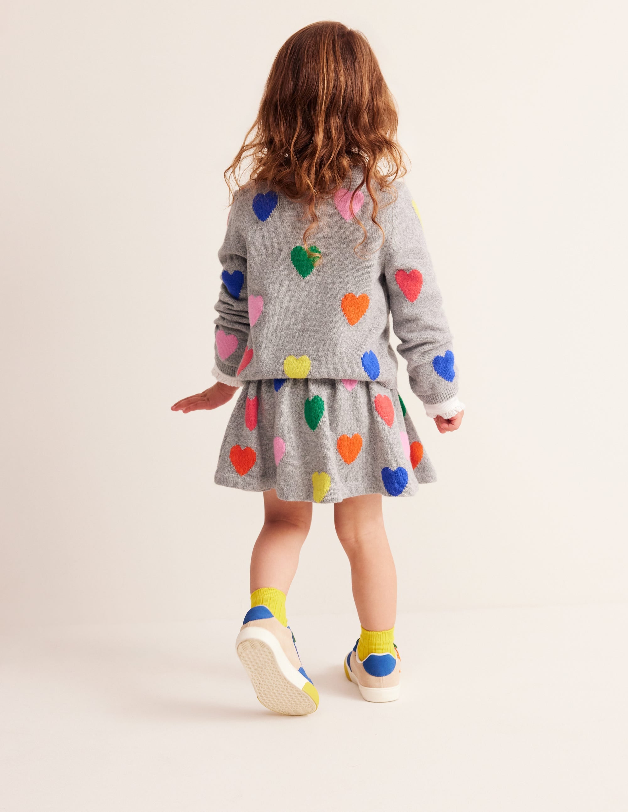 Knitted Flare Skirt-Grey Multi Hearts - Image 4