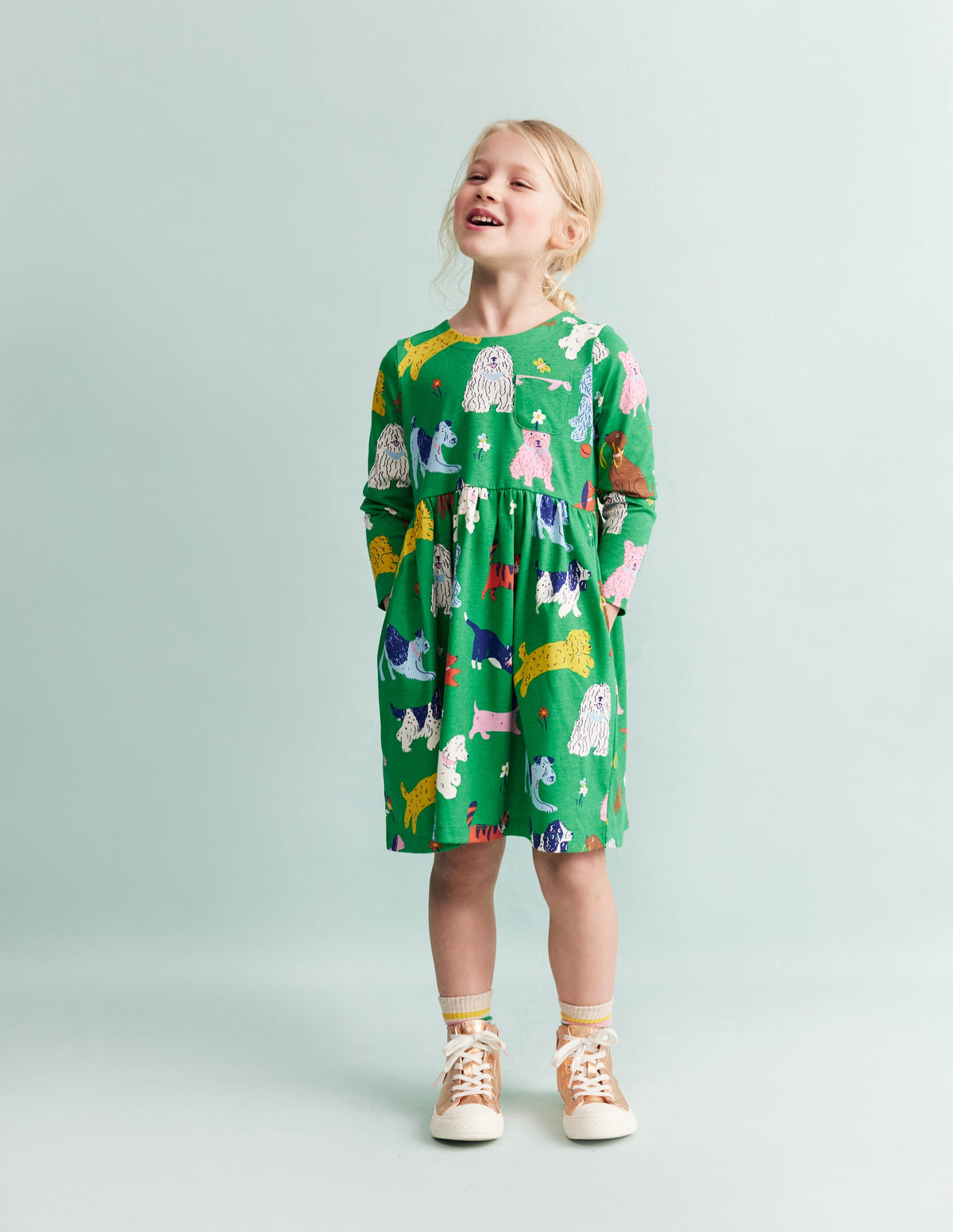 Long-Sleeved Fun Jersey Dress-Green Park Play Pets - Image 1