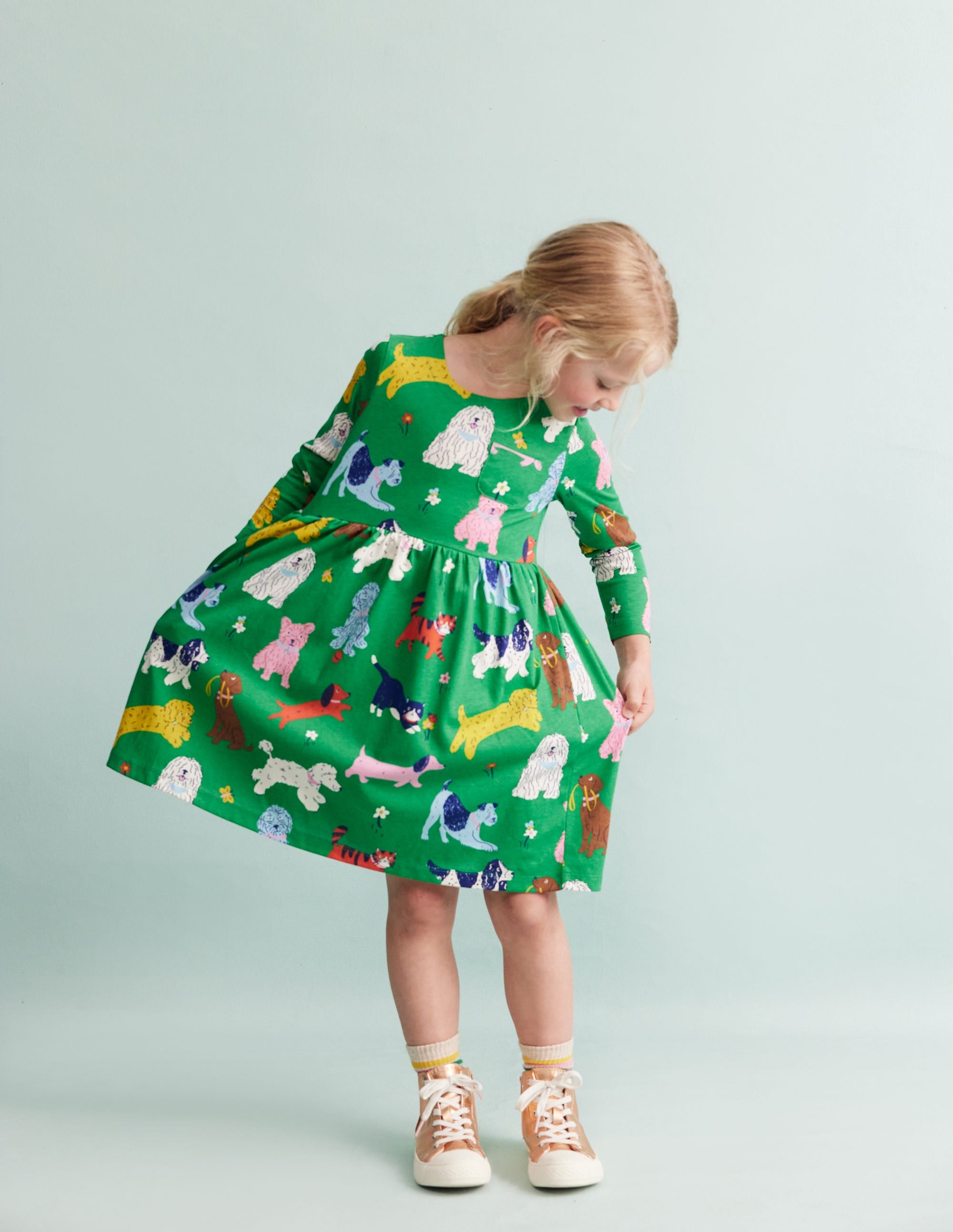 Long-Sleeved Fun Jersey Dress-Green Park Play Pets - Image 2