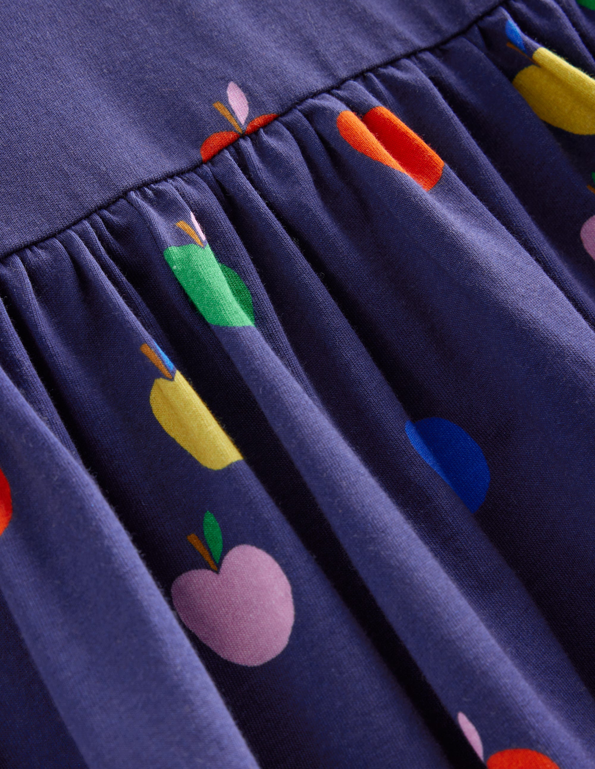 Long-Sleeved Fun Jersey Dress-College Navy Rainbow Apples - Image 5