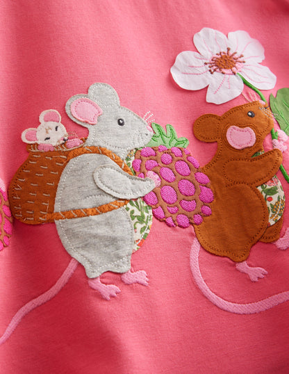 Elsie Big Appliqué Dress-Rapture Rose Pink Mice