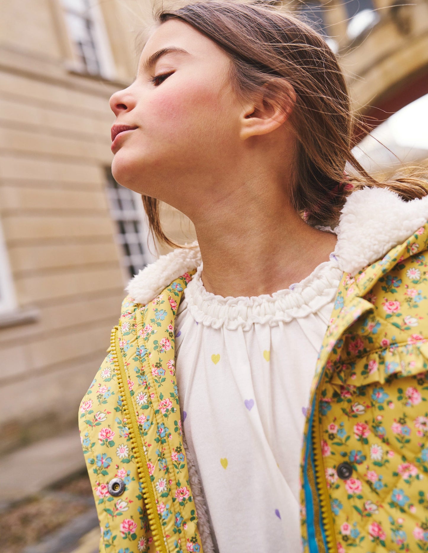 Frill Neck Jersey Blouse-Ivory Little Hearts