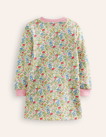 Ida Sweatshirt Appliqué Dress-Multi Meadow Floral Dinosaurs