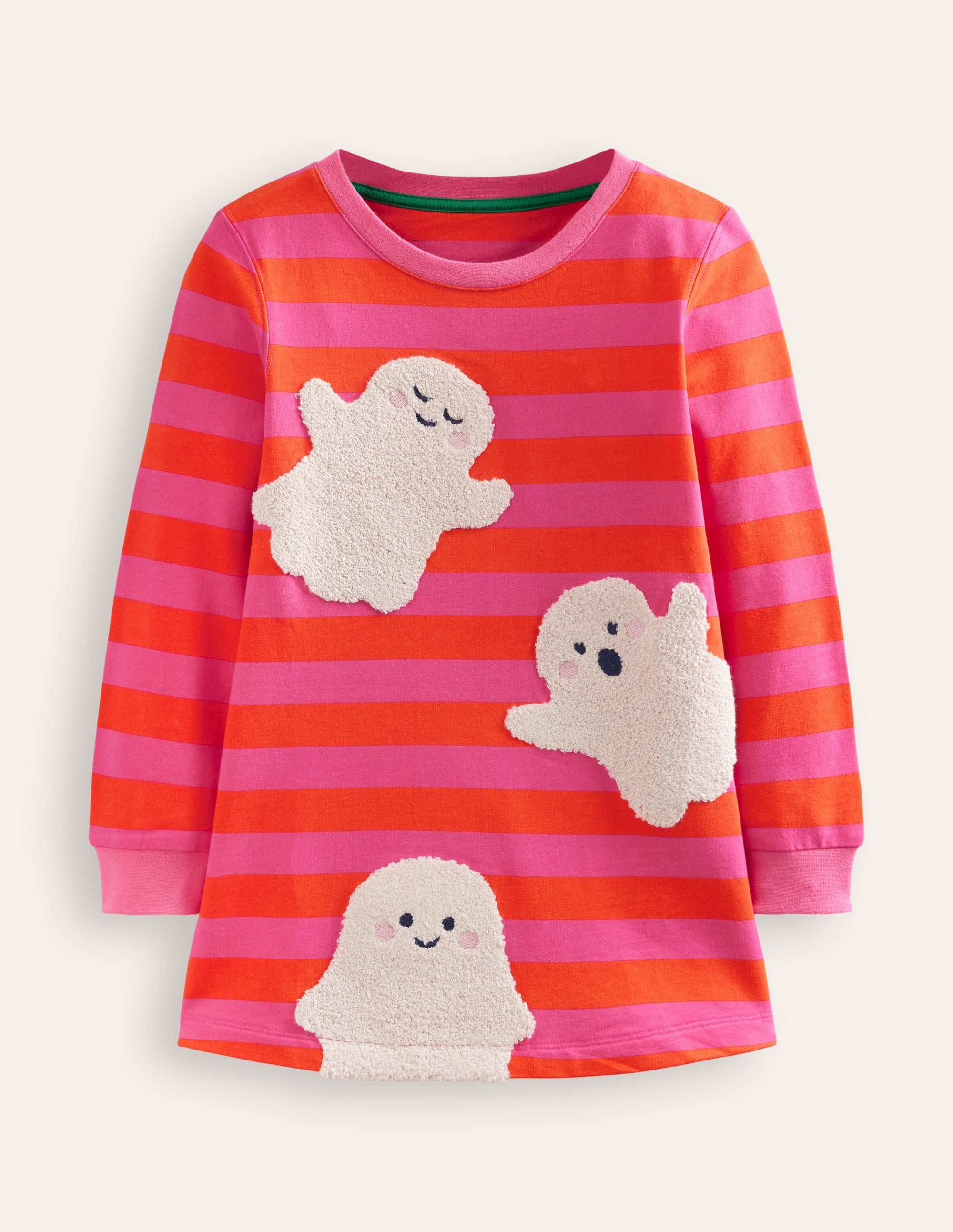 Ida Sweatshirt Appliqué Dress-Bright Pink/Terracotta Ghosts - Image 1