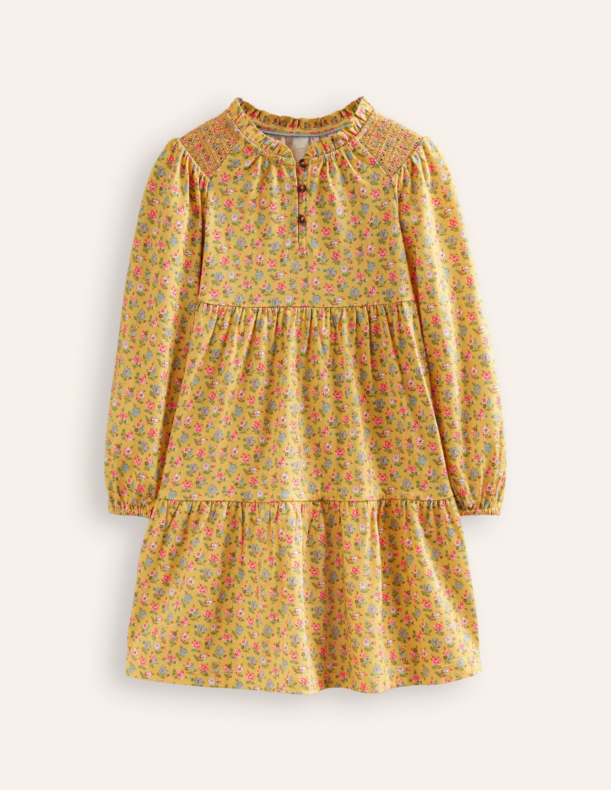 Katherine Tiered Jersey Dress-Canary Yellow Ditsy Floral-1