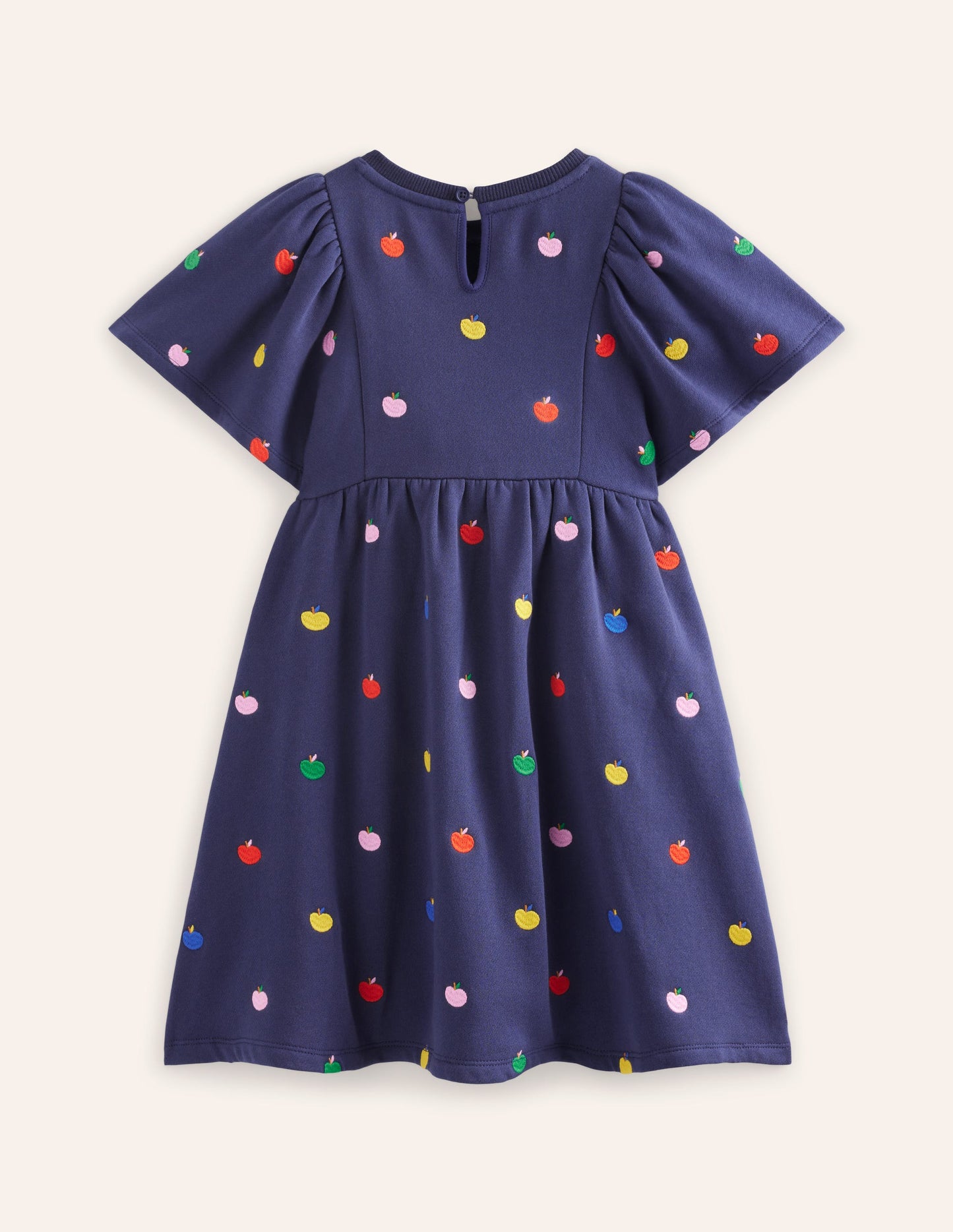 Embroidered Sweatshirt Dress-College Navy Rainbow Apples