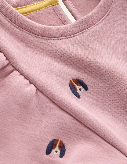 Embroidered Sweatshirt Dress-Vintage Pink Pups