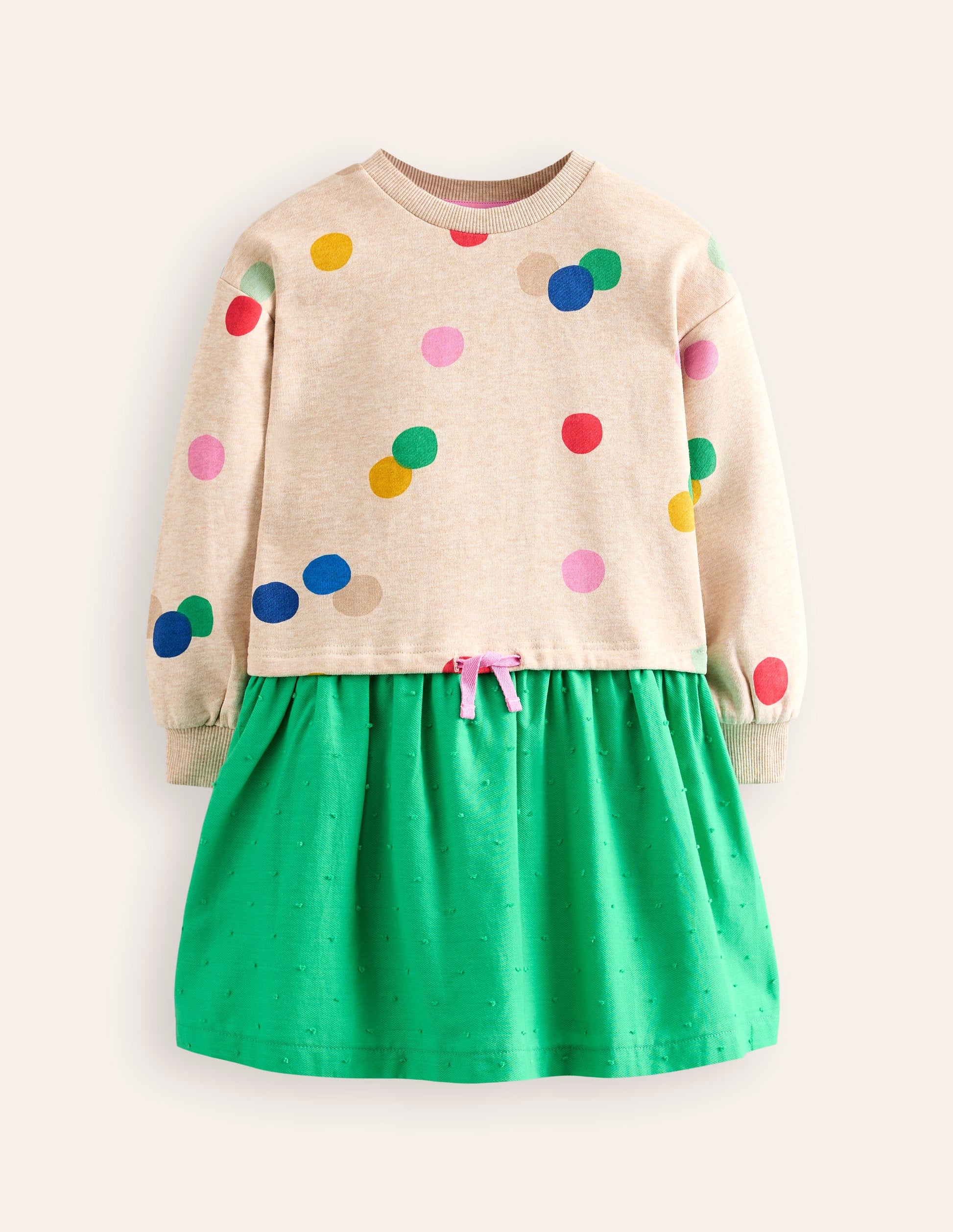 Sweatshirt Woven Mix Dress-Oatmeal Marl Painted Spot-1