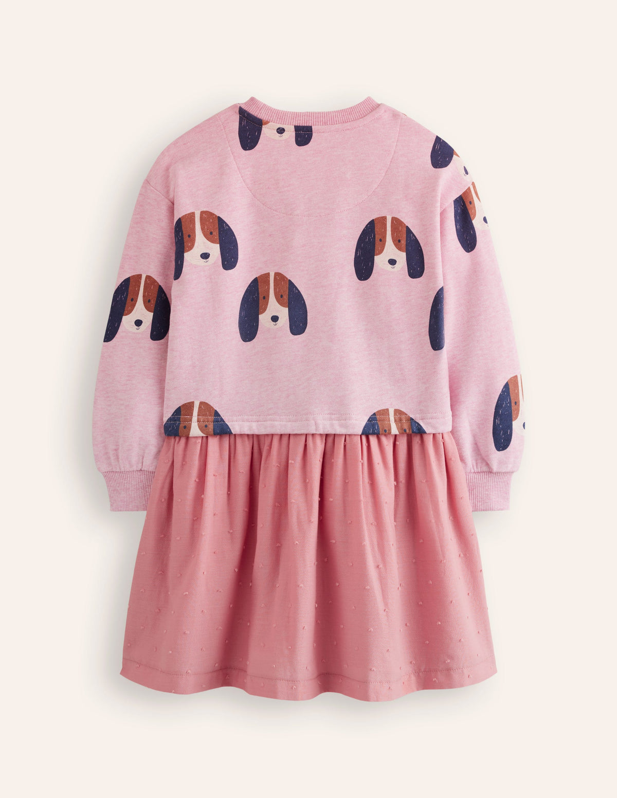 Sweatshirt Woven Mix Dress-Almond Pink Marl Pups - Image 3