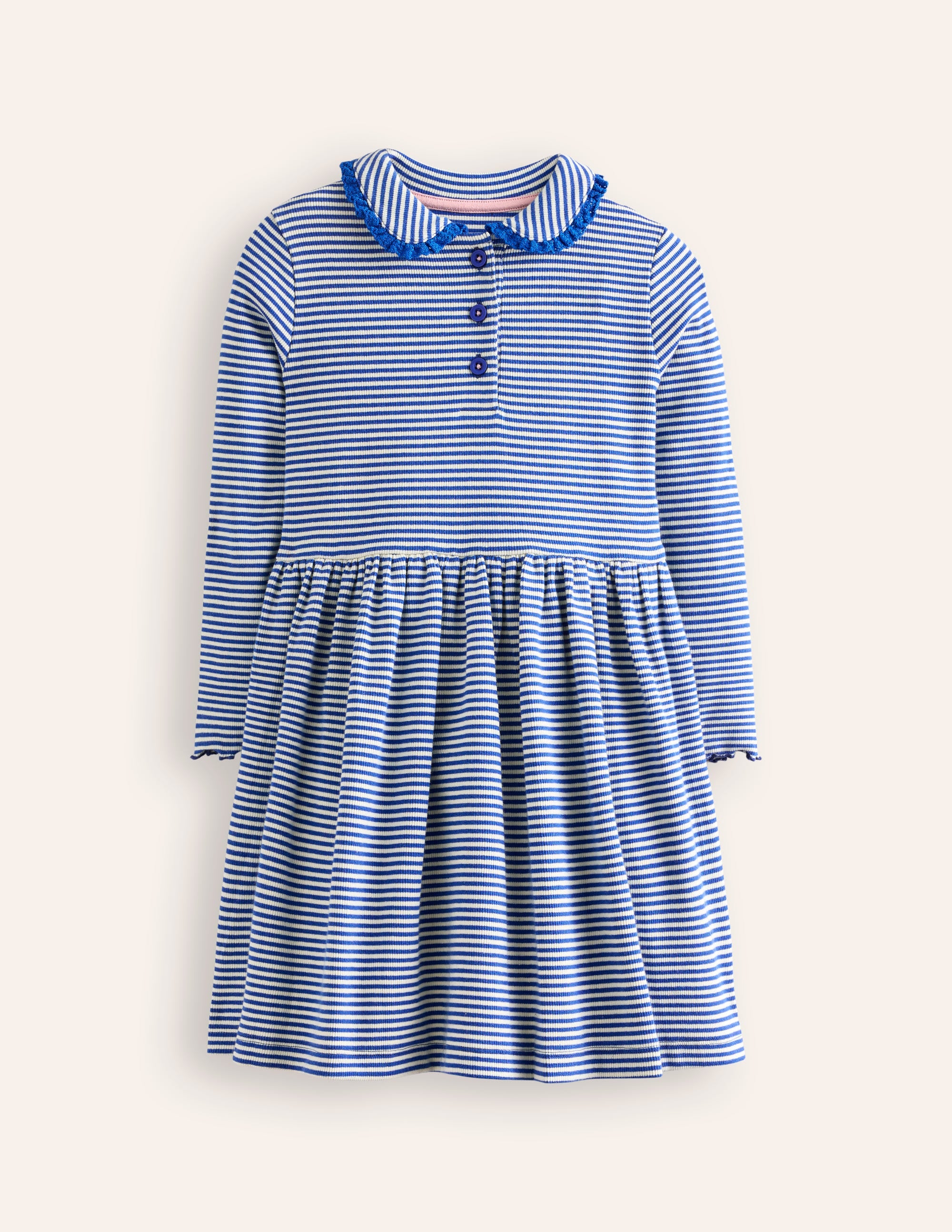 Collared Rib Twirly Dress-Bluejay/ Ivory Stripe - Image 1