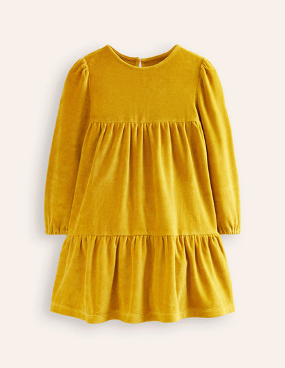 Tiered Velour Dress-Golden Palm-1