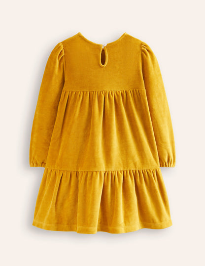 Tiered Velour Dress-Golden Palm-2