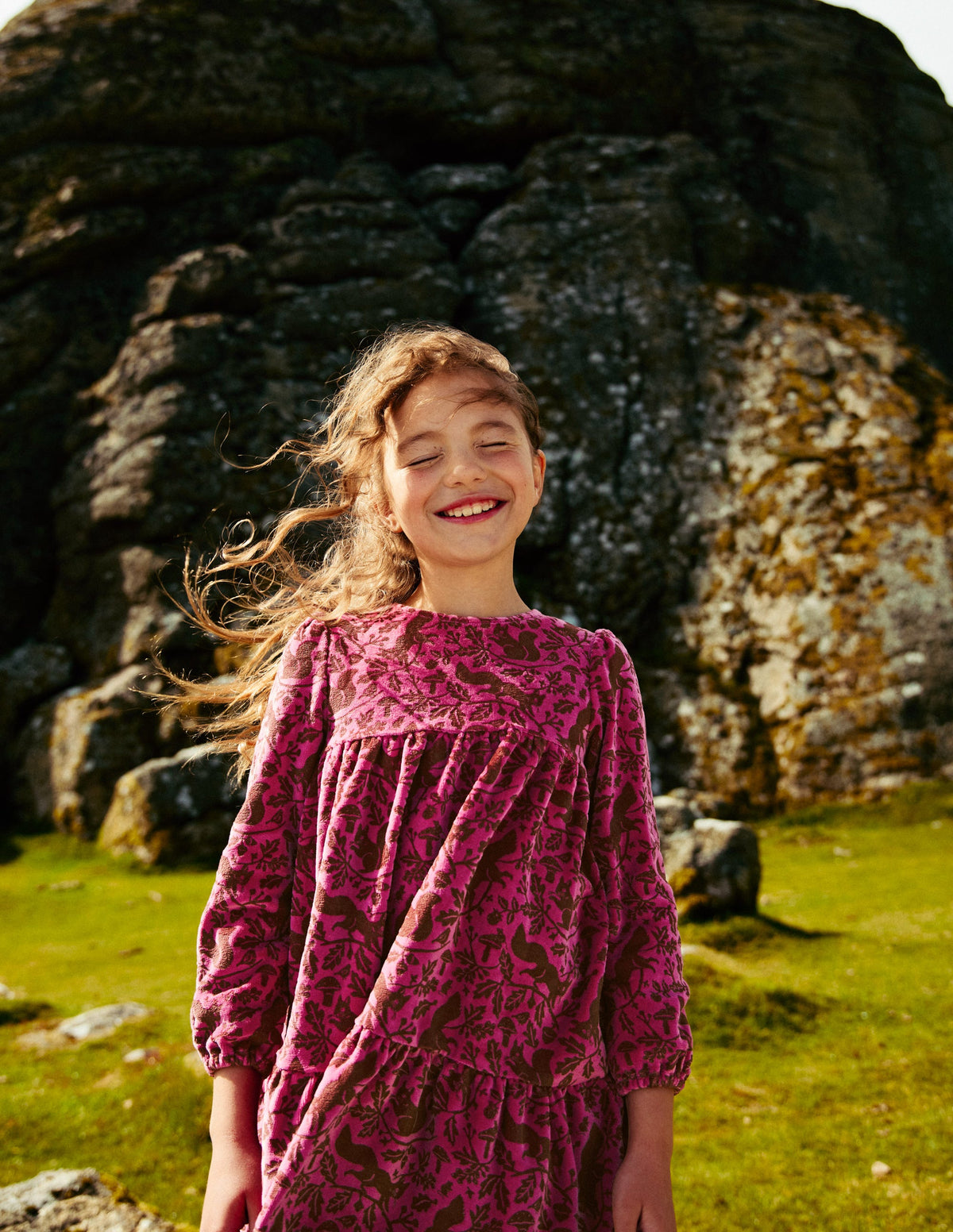 Tiered Velour Dress-Teacup Pink Woodland Squirrel-4