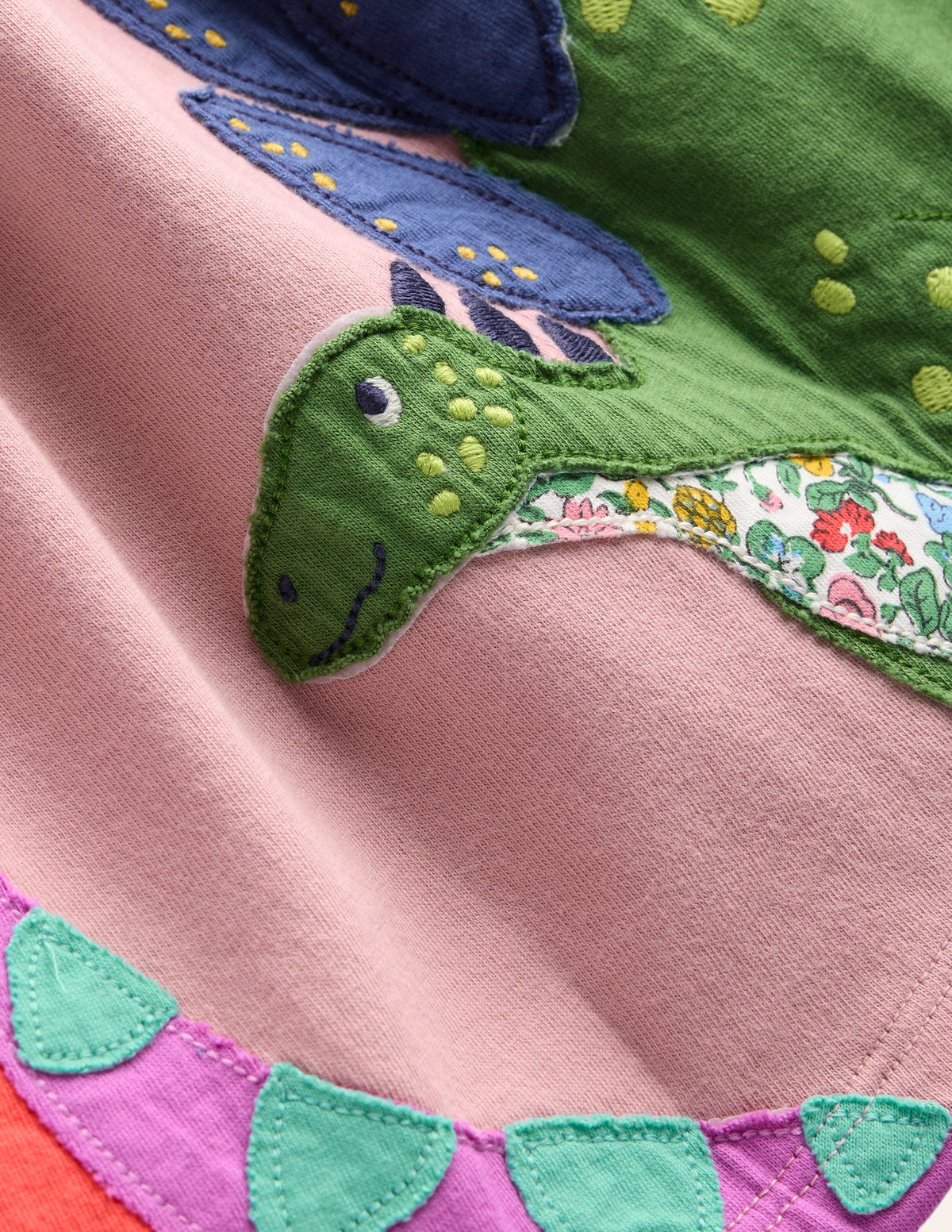 Appliqué Hem Jersey Dress-Vintage Pink Dinosaurs - Image 3
