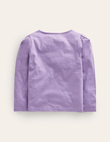 Appliqué Long Sleeve Top-Misty Lavender Dinosaur