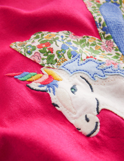 Appliqué Long Sleeve Top-Rose Pink Unicorn