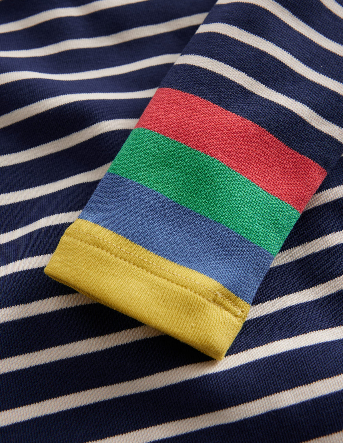 Super Soft Roll Neck Top-Navy/Ivory Multi Cuff - Image 3