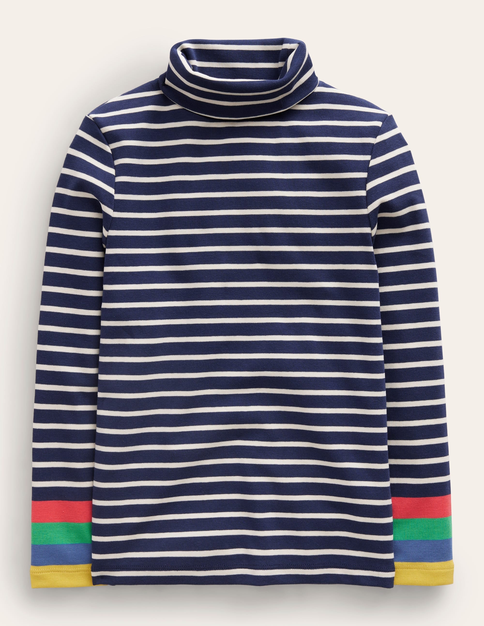 Super Soft Roll Neck Top-Navy/Ivory Multi Cuff - Image 1