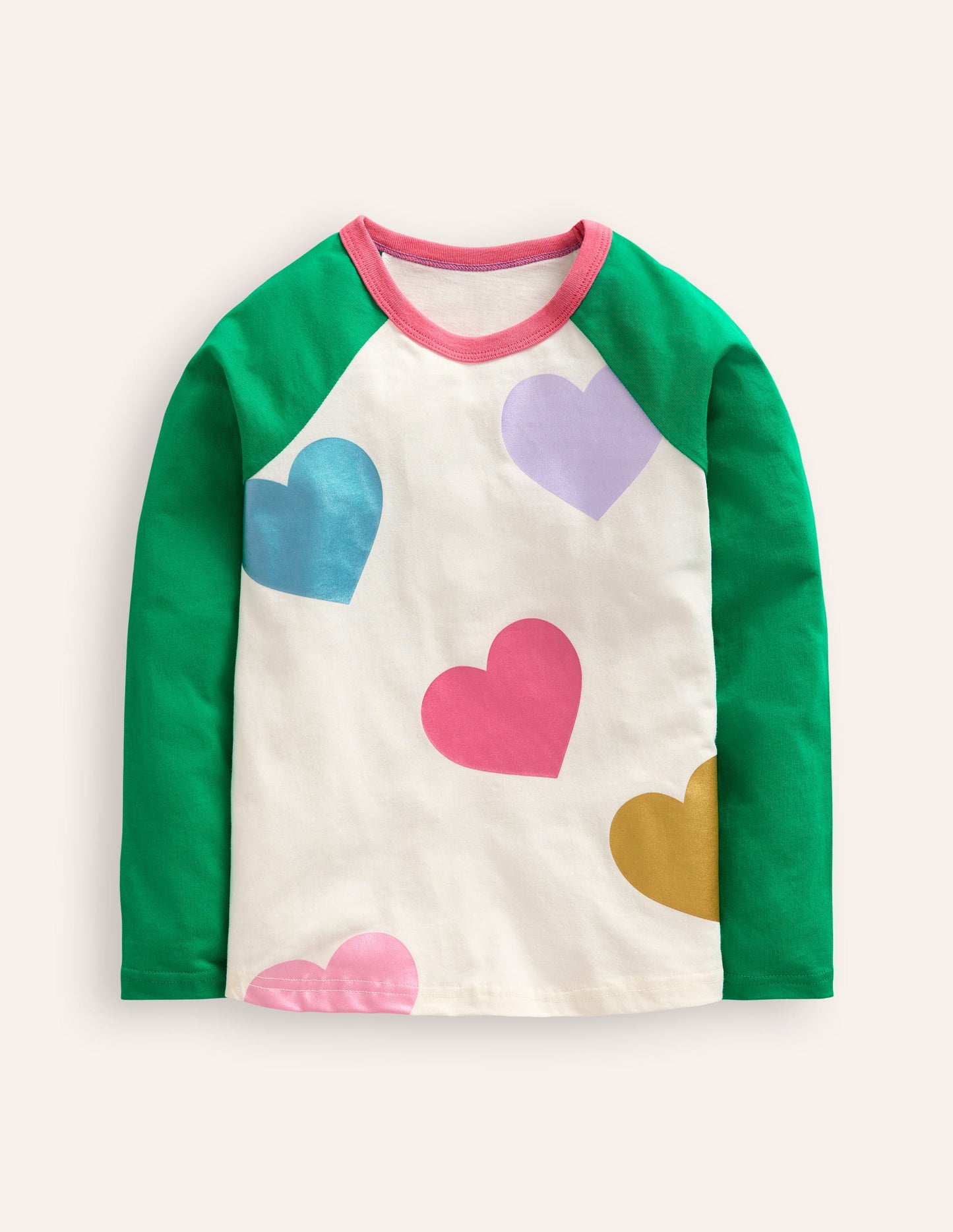 Colourblock Raglan T-shirt-Topaz Green Multi Hearts