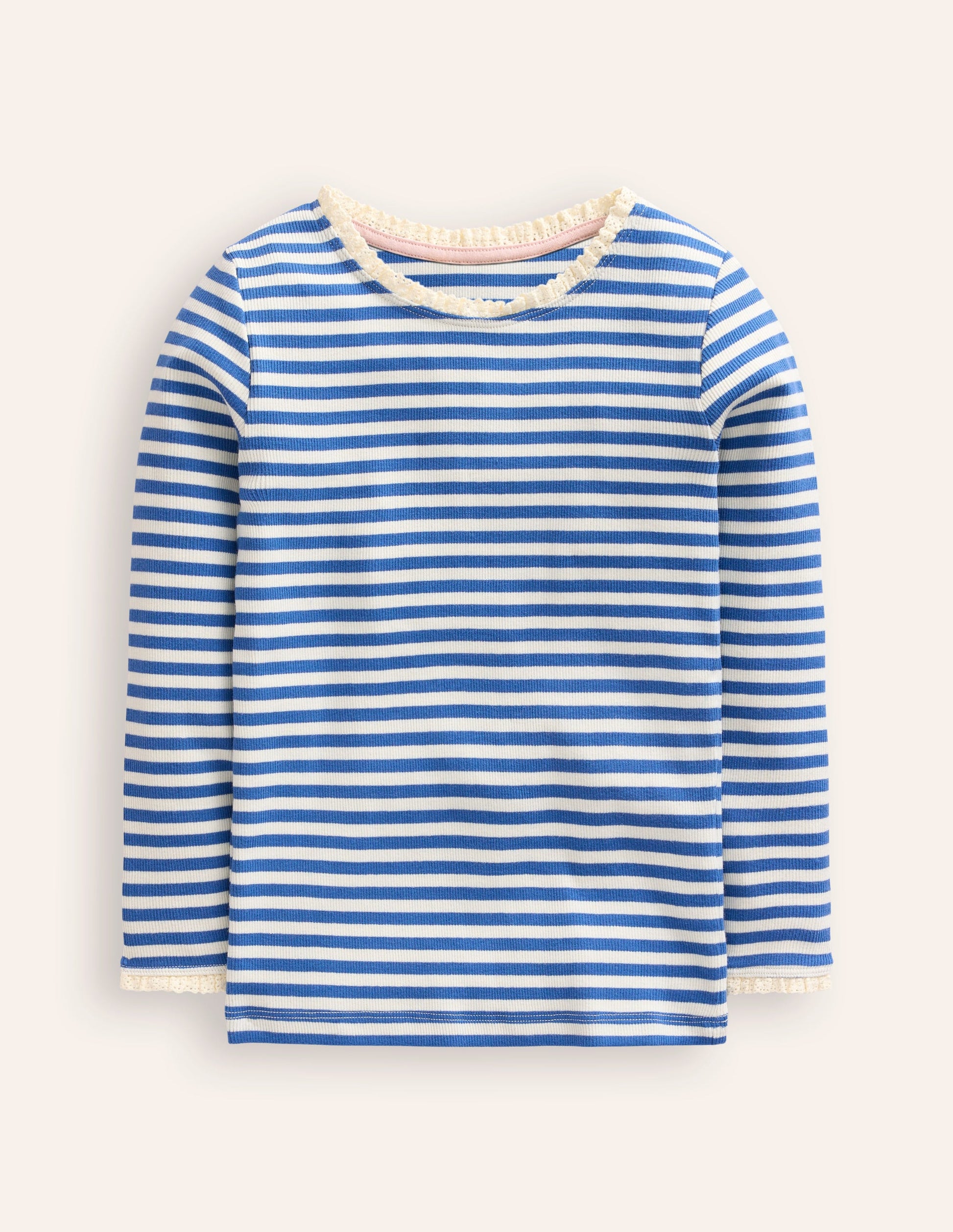 Ribbed Long Sleeve T-shirt-Bluejay/ Ivory-1