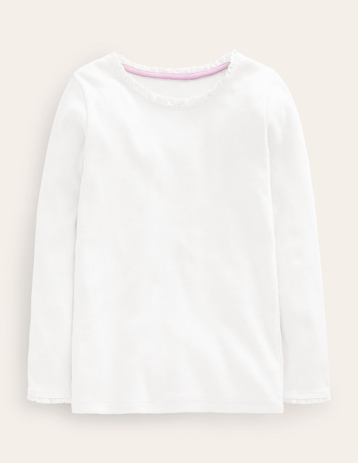 Ribbed Long Sleeve T-shirt-White