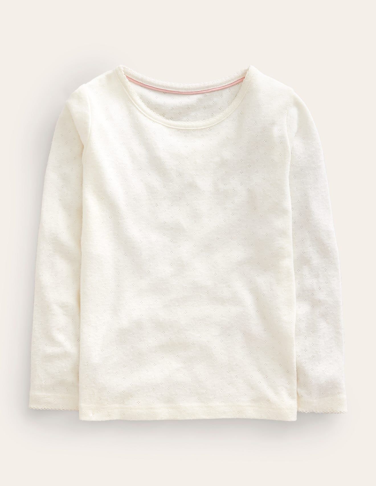 Long Sleeve Pointelle Top-Soft Ivory - Image 1