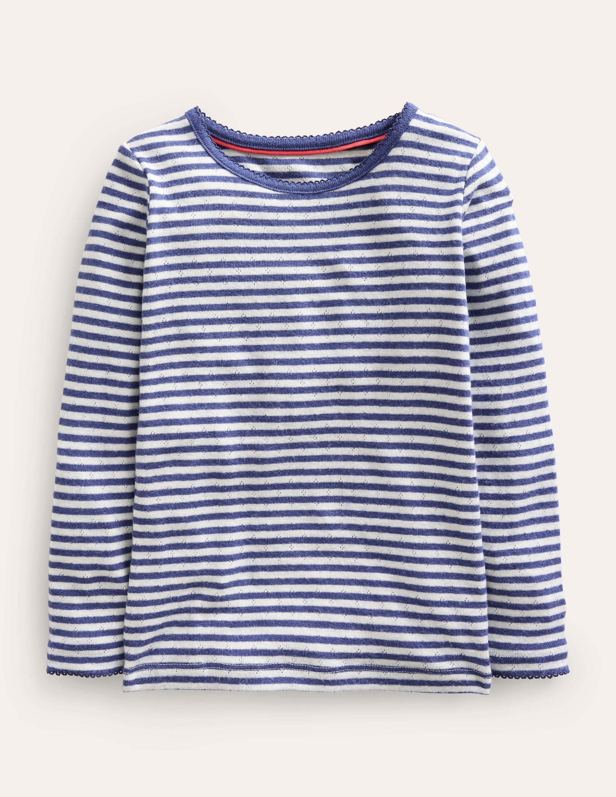 Long Sleeve Pointelle Top-Starboard Blue/Soft Ivory - Image 1
