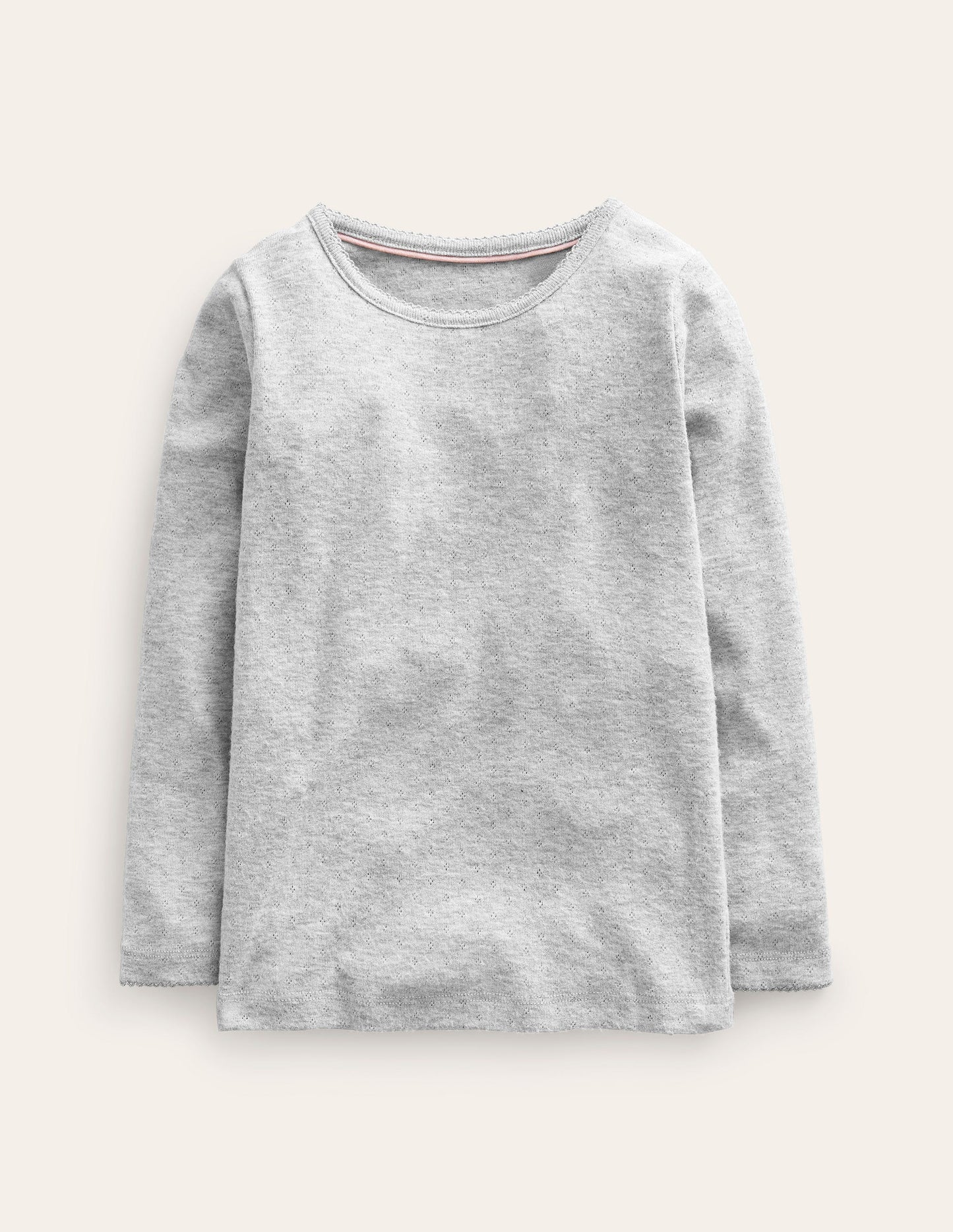 Long Sleeve Pointelle Top-Grey Marl