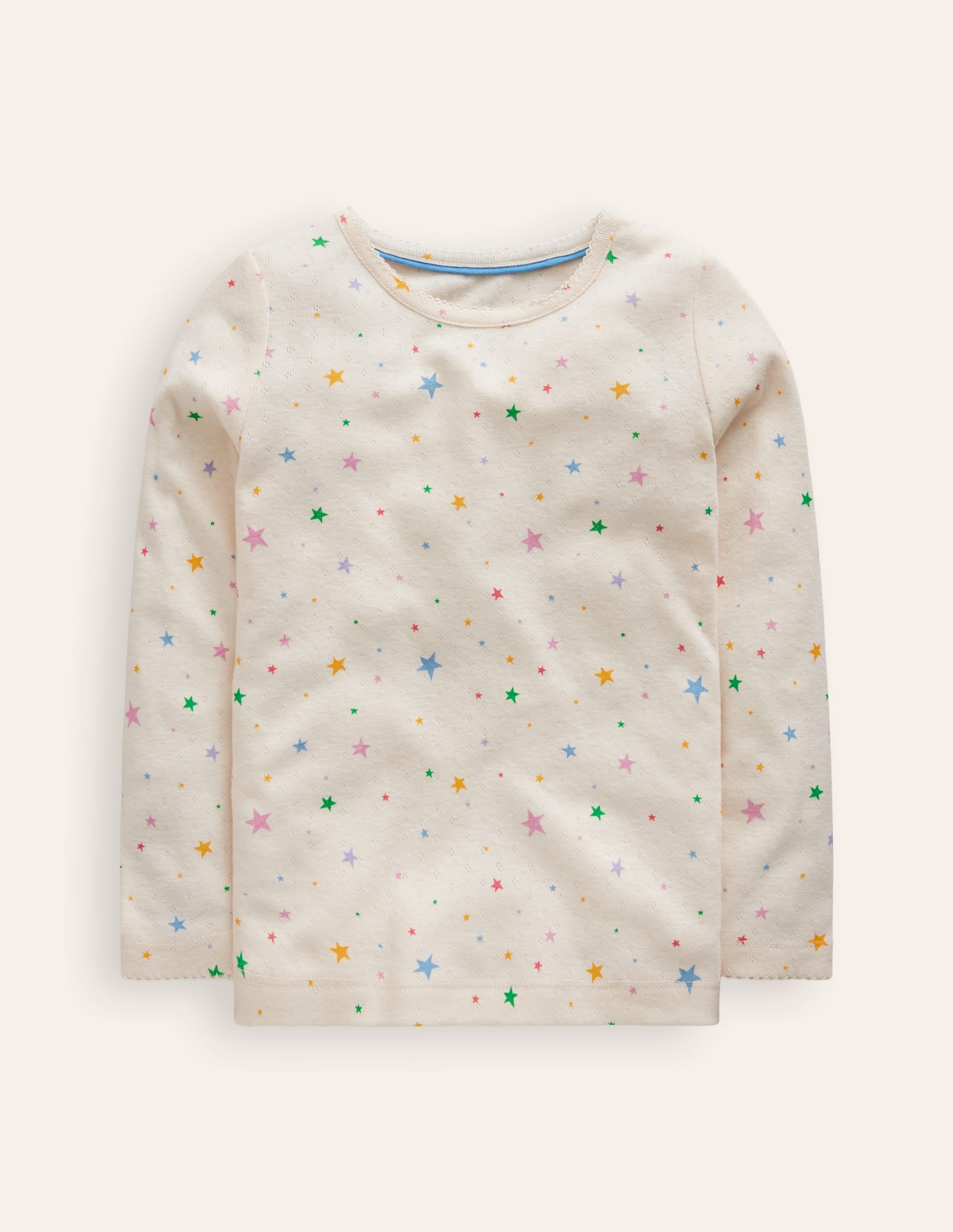 Long Sleeve Pointelle Top-Multi LIttle Stars - Image 1