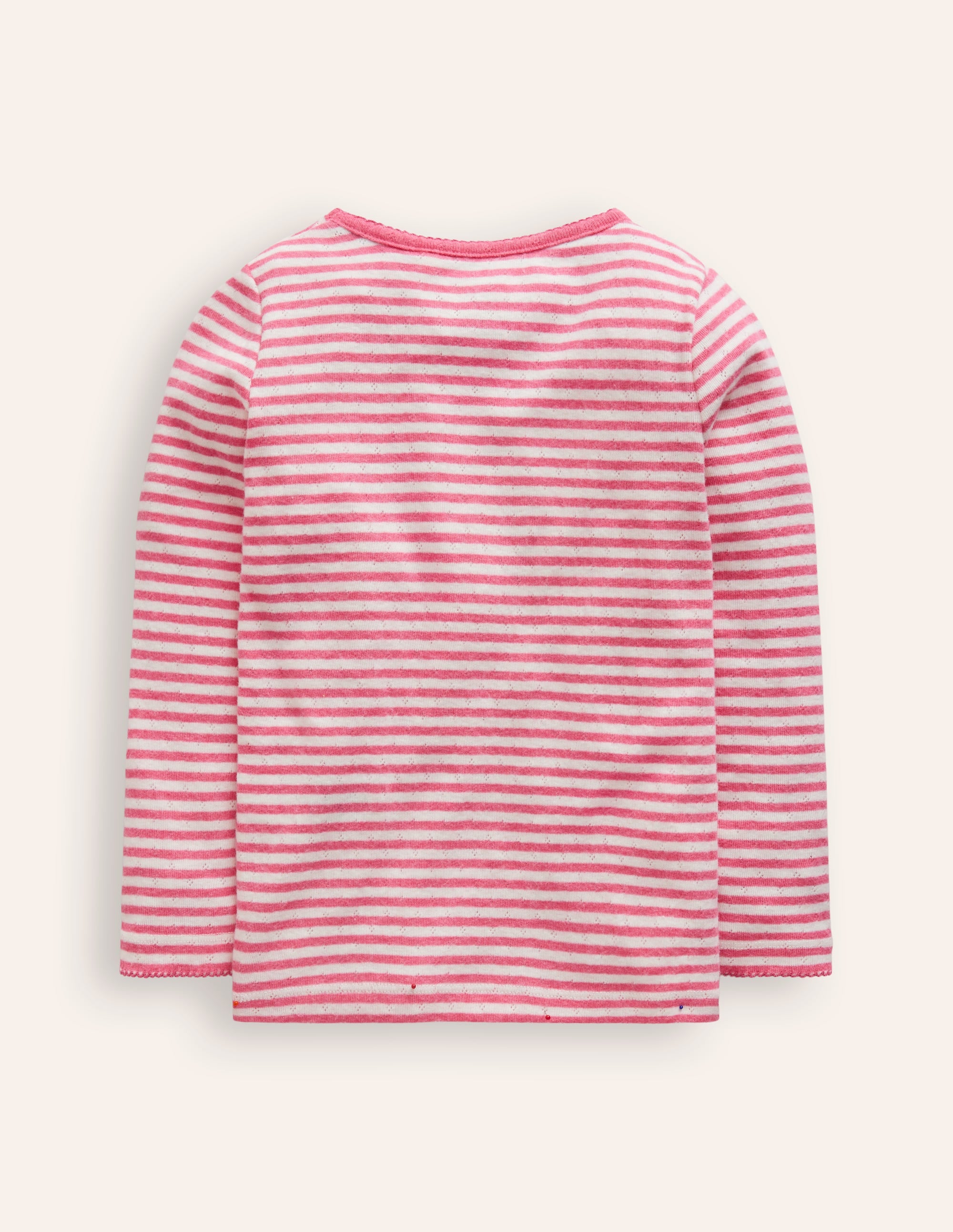 Long Sleeve Pointelle Top-Ivory/ Rose Petal Pink - Image 2