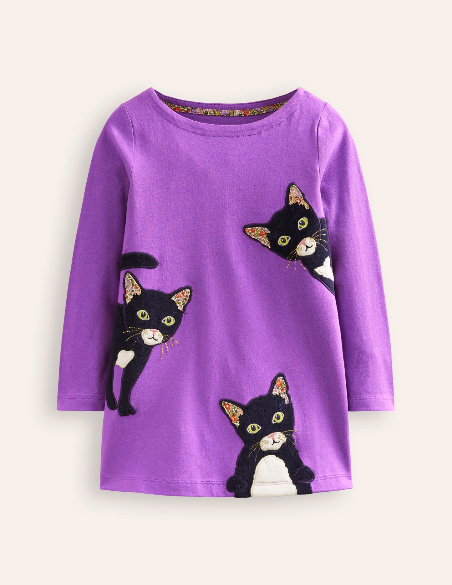 Appliqué Jersey Tunic-Pansy Purple Cats