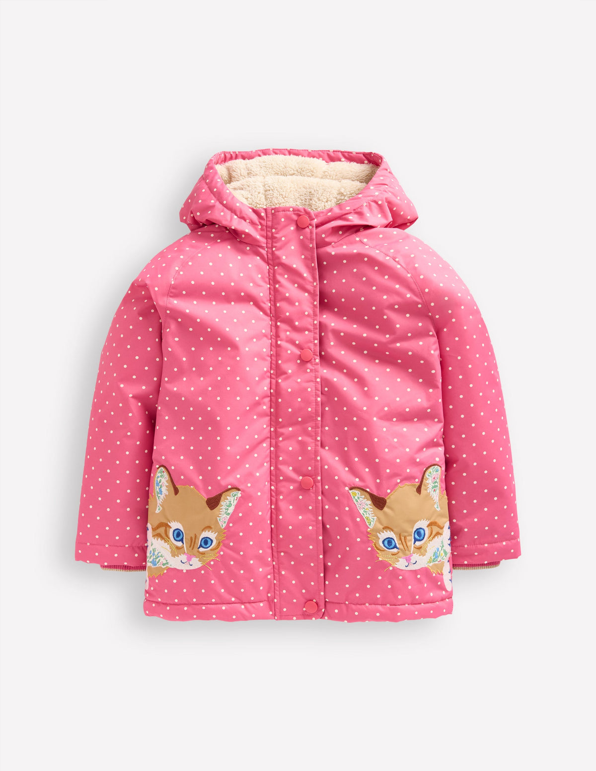 Sherpa Lined Anorak-Rose Pink Peeking Cats - Image 1