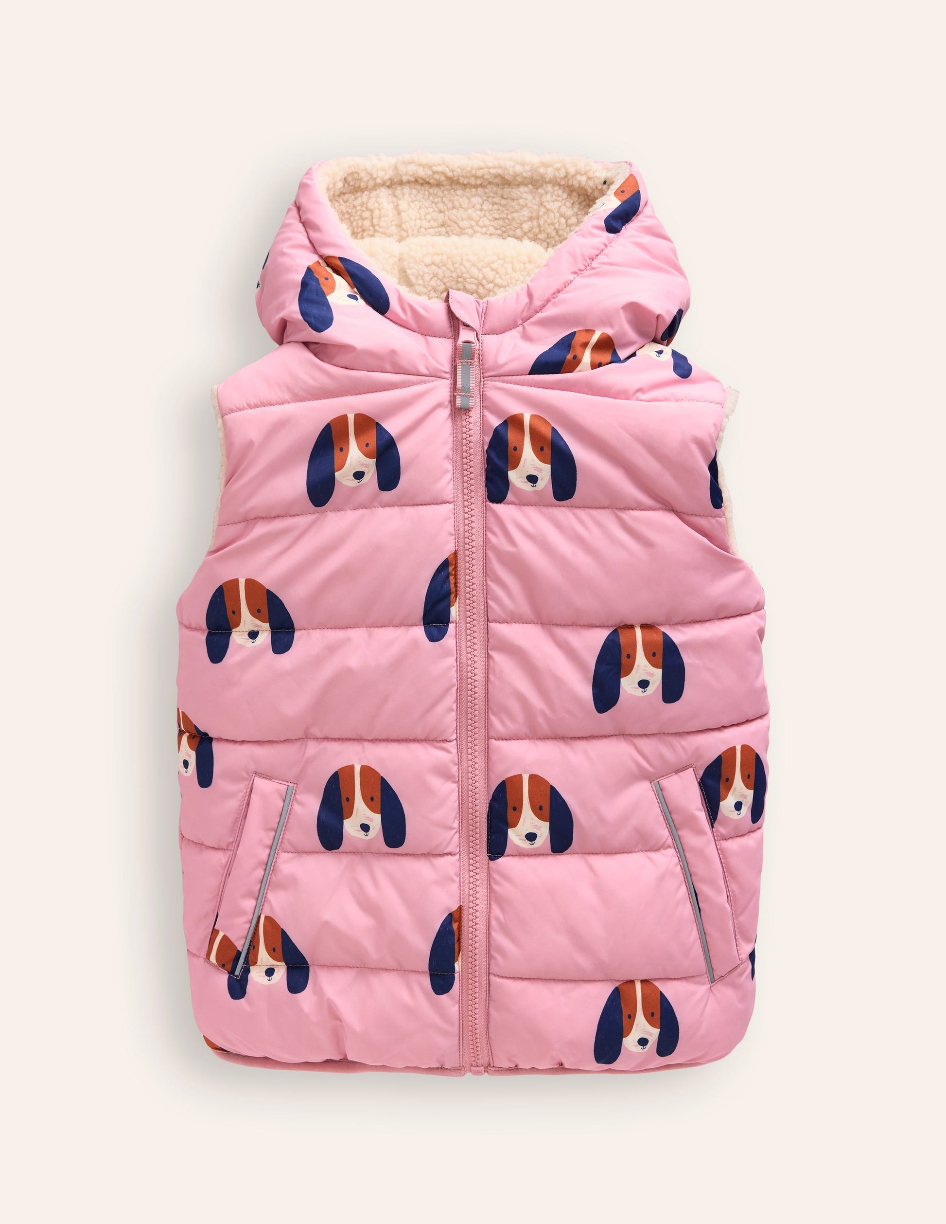 Reversible Borg Gilet-Vintage Pink Pups-3
