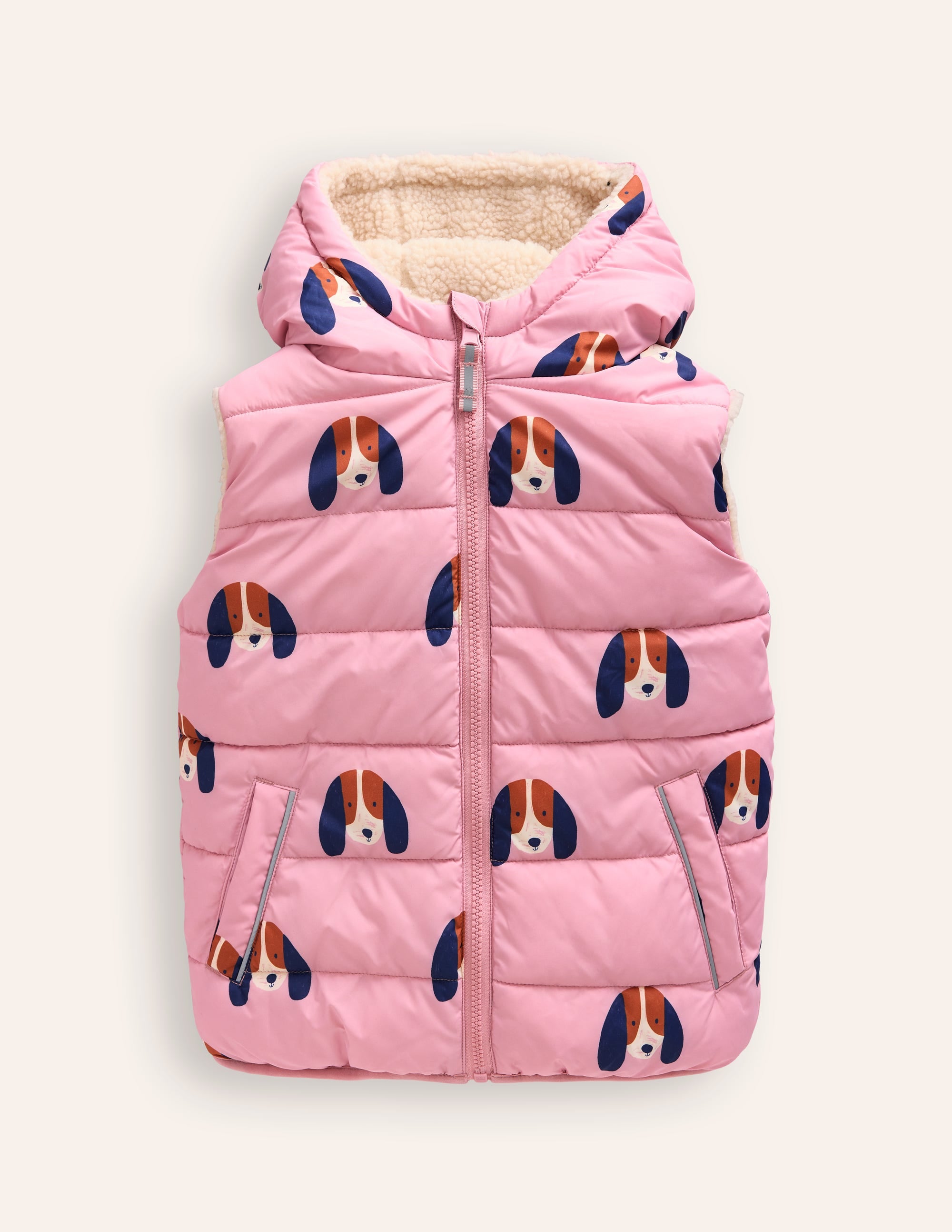 Reversible Borg Gilet-Vintage Pink Pups - Image 3