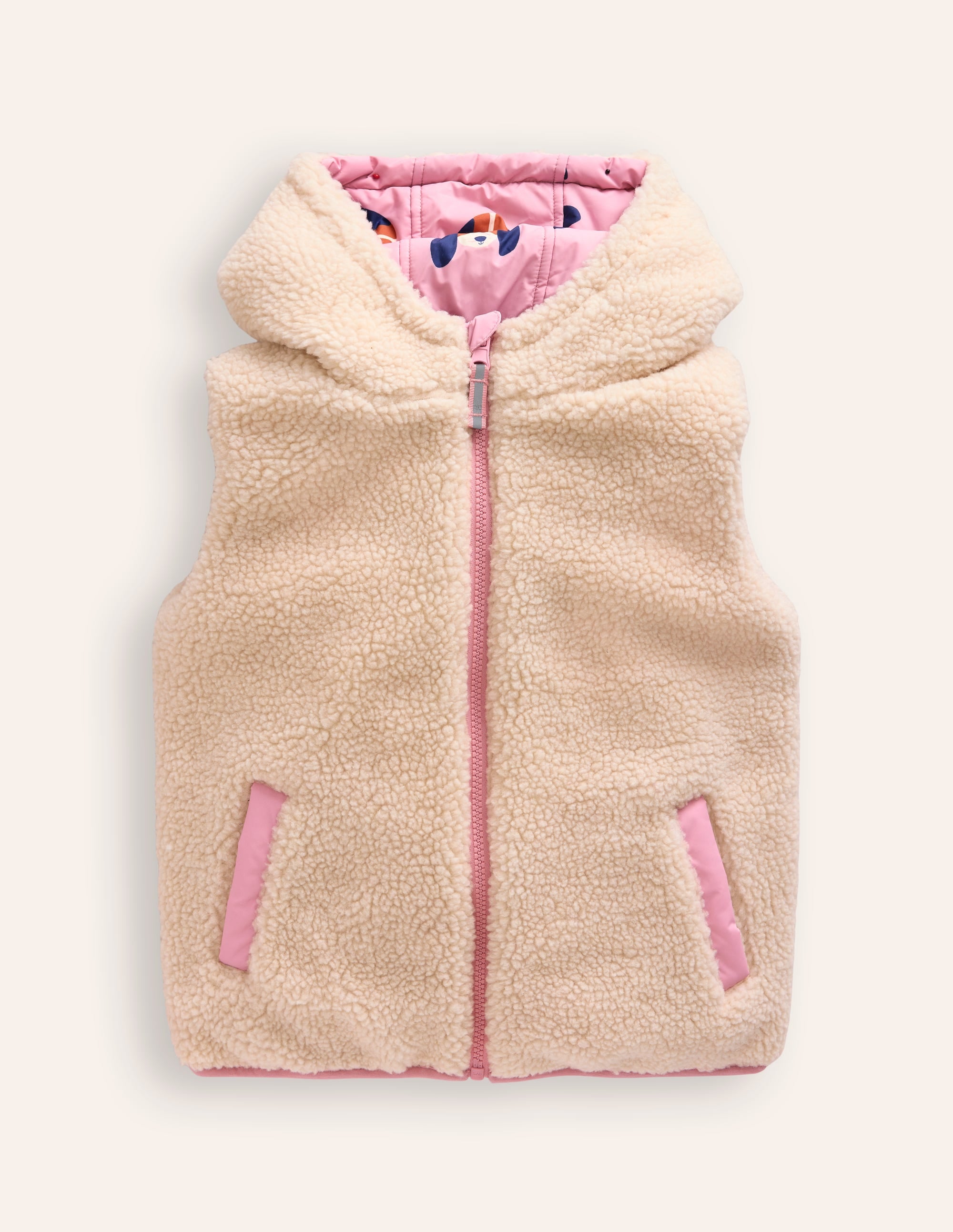 Reversible Borg Gilet-Vintage Pink Pups - Image 6
