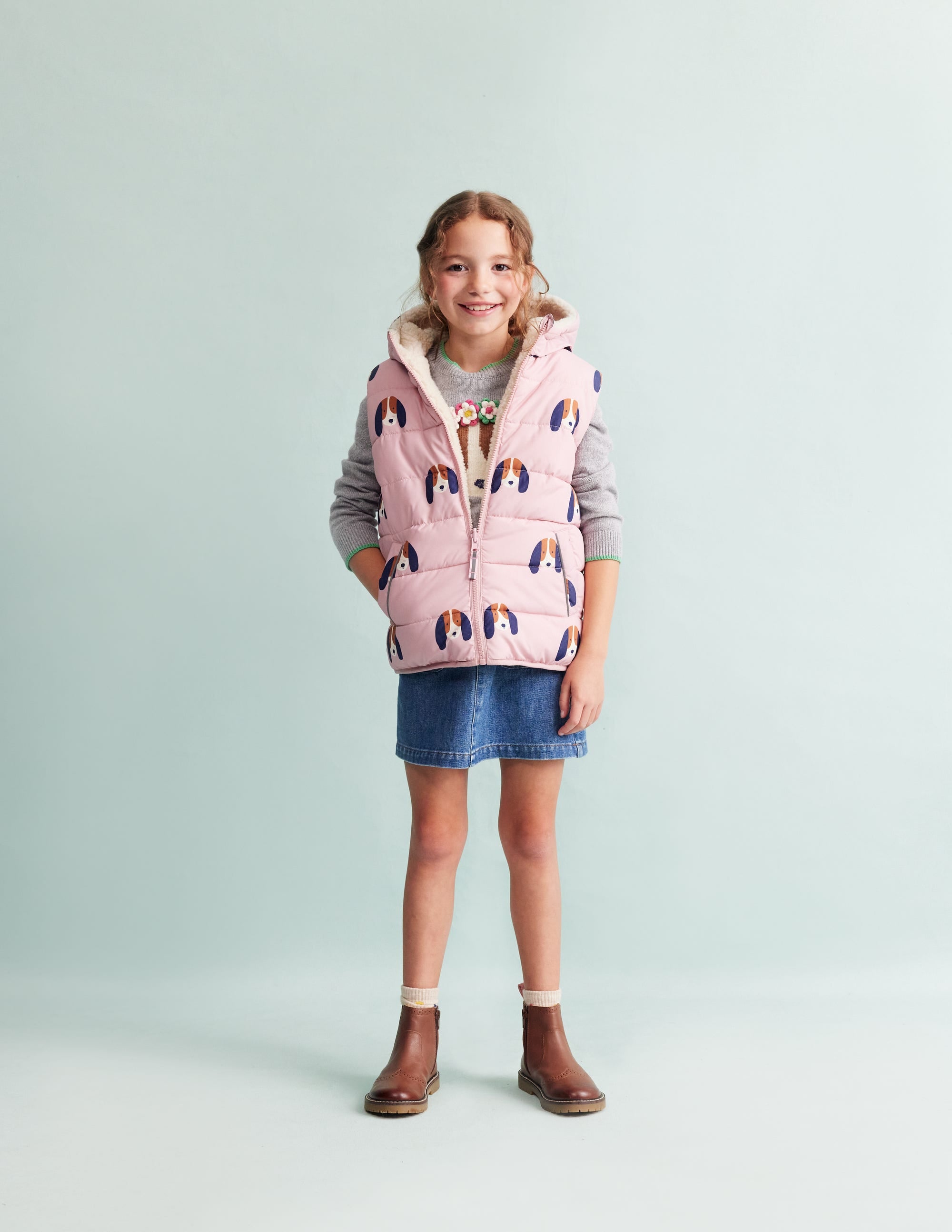 Reversible Borg Gilet-Vintage Pink Pups - Image 1