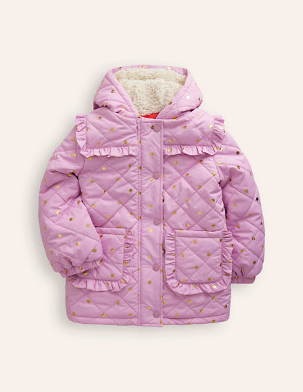 Pretty Quilted Coat-Soft Lavender Foil Spot