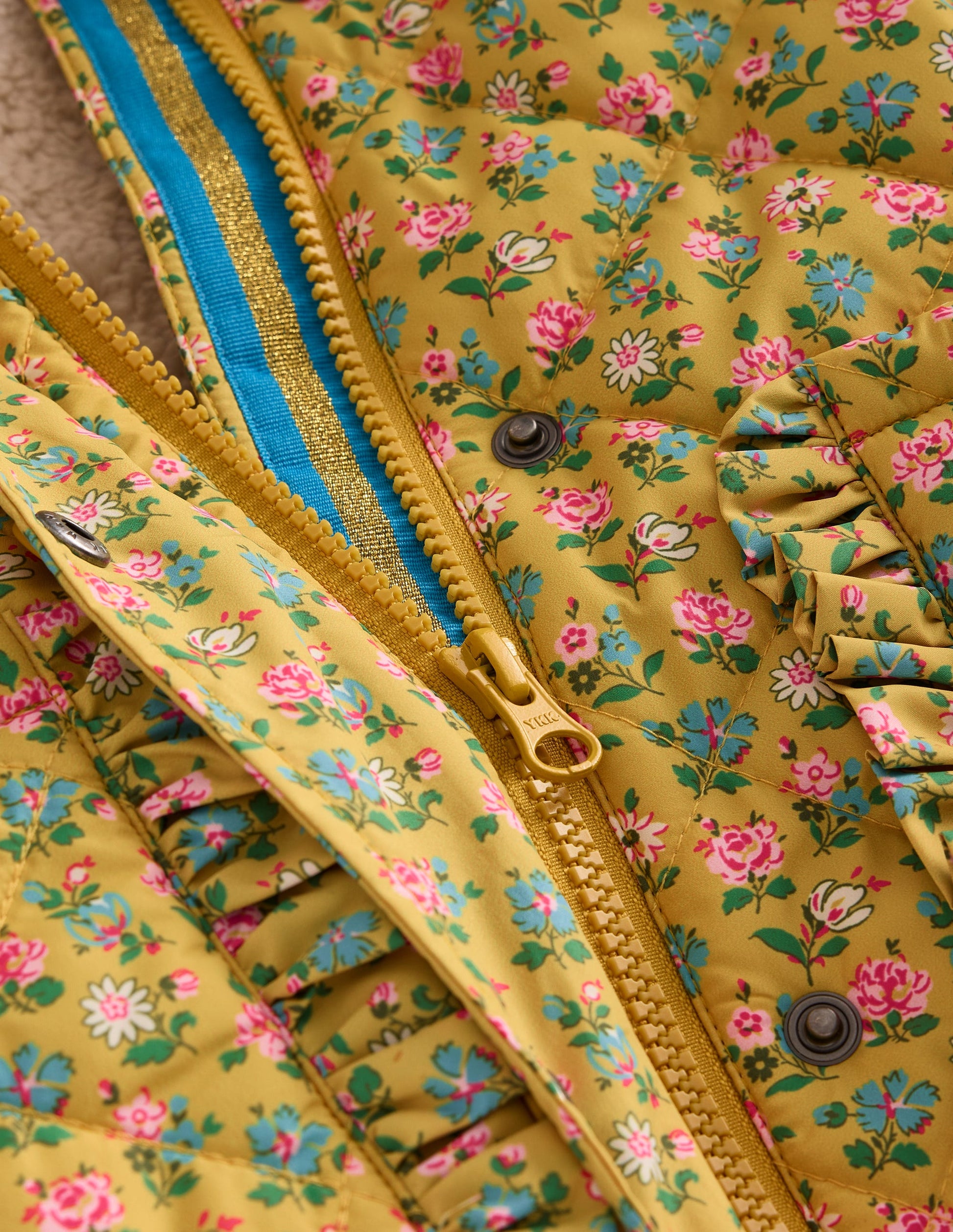 Pretty Quilted Coat-Canary Yellow Tiny Floral-3