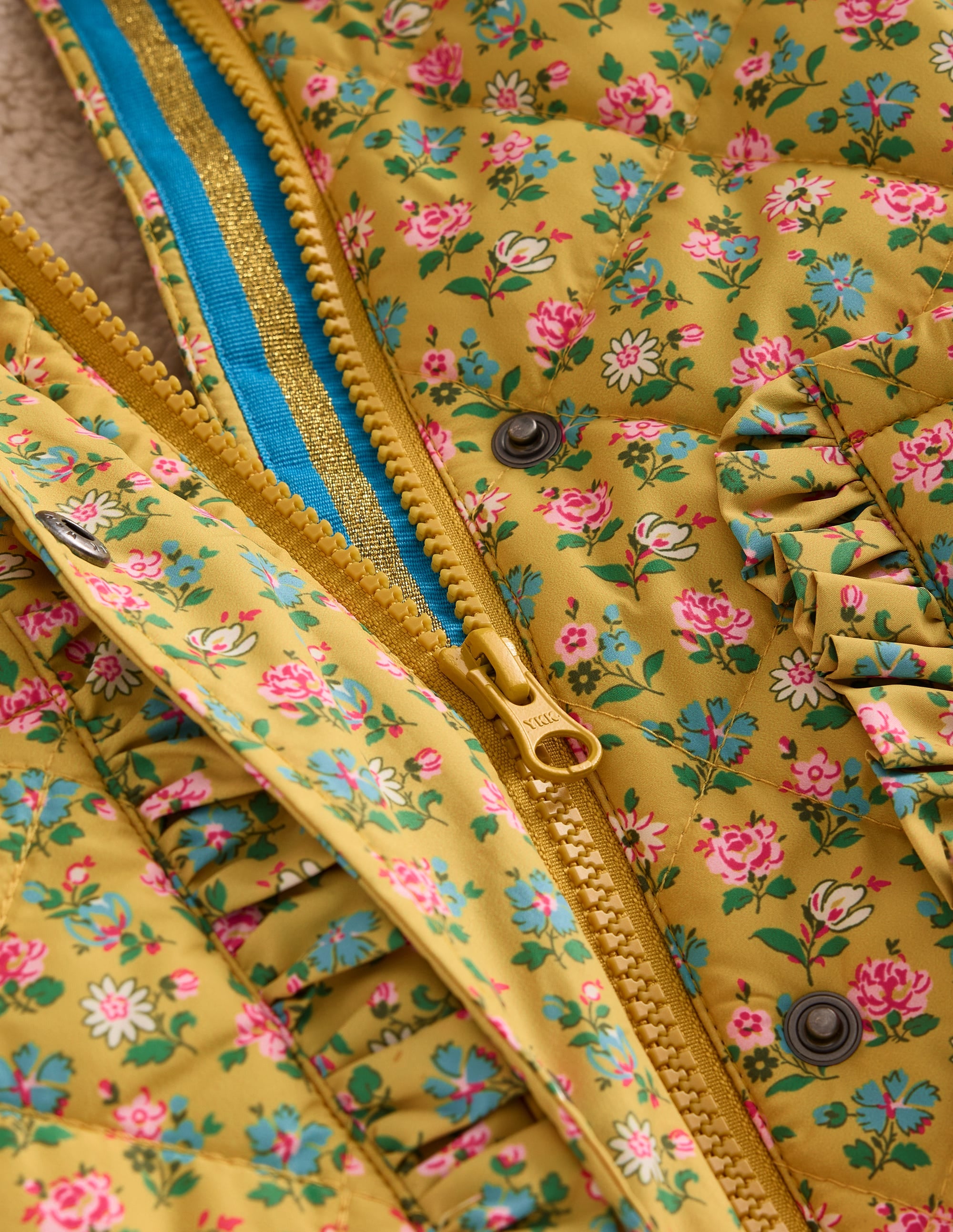 Pretty Quilted Coat-Canary Yellow Tiny Floral - Image 3