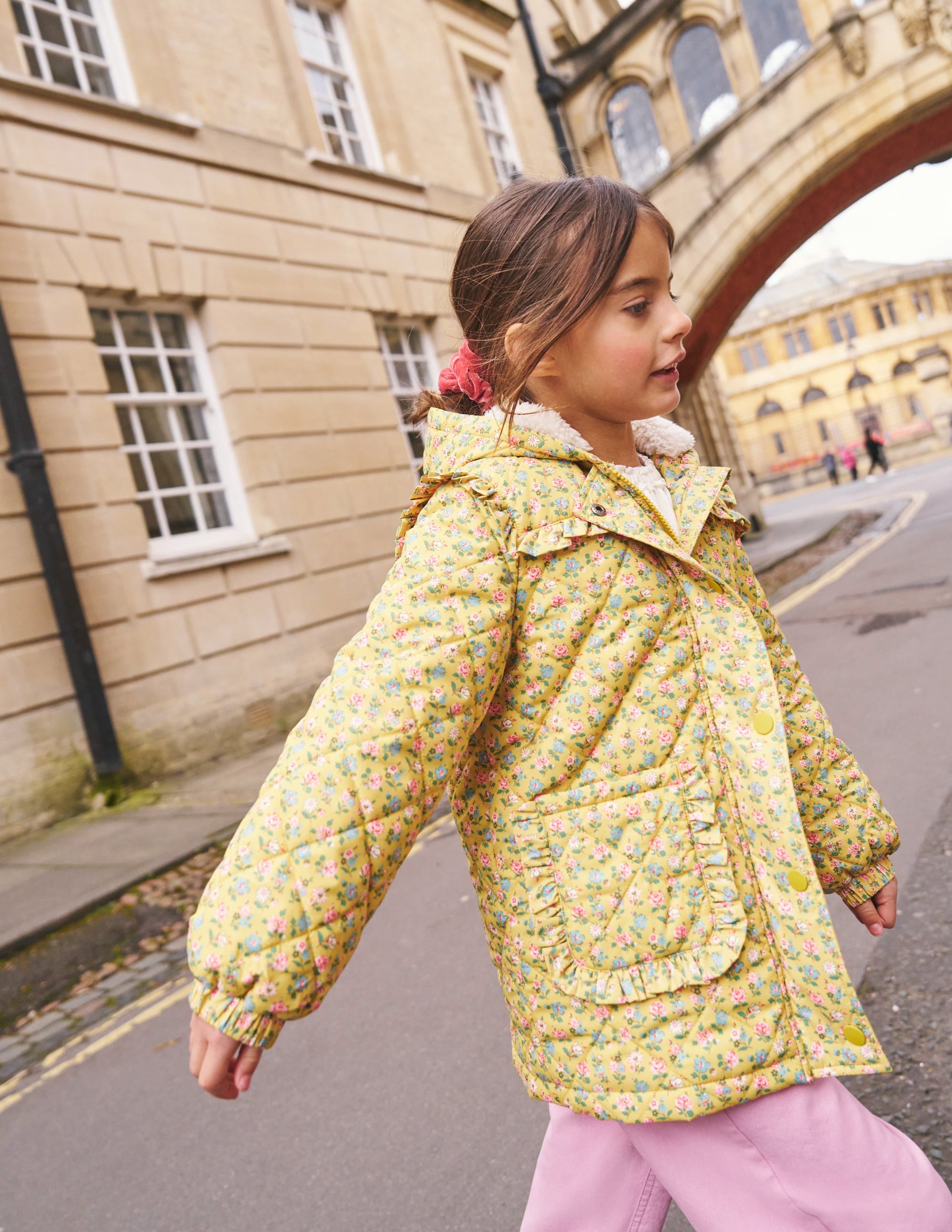 Pretty Quilted Coat-Canary Yellow Tiny Floral - Image 6