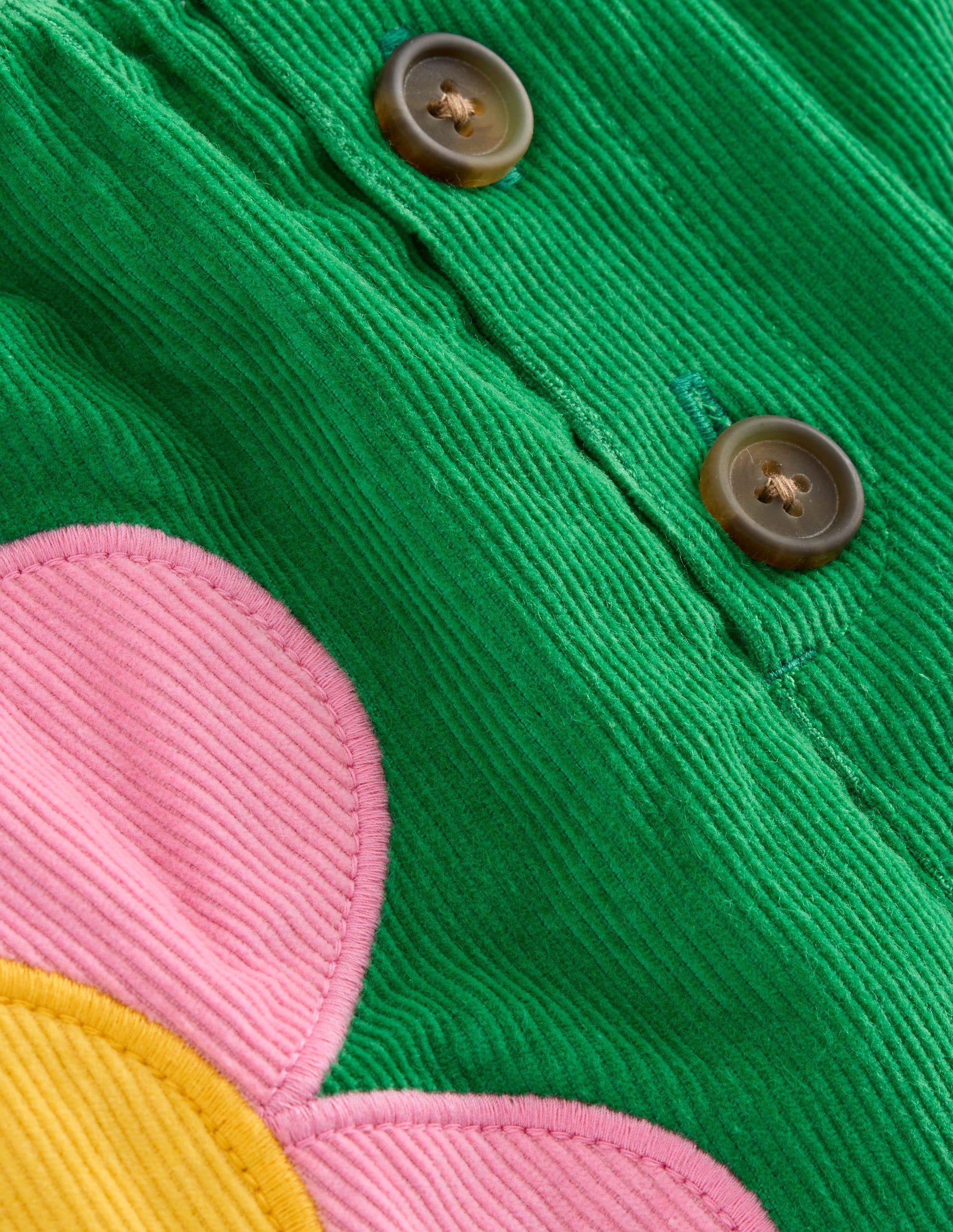 Button Pull-On Mini Skirt-Iguana Green Appliqué Flowers-3