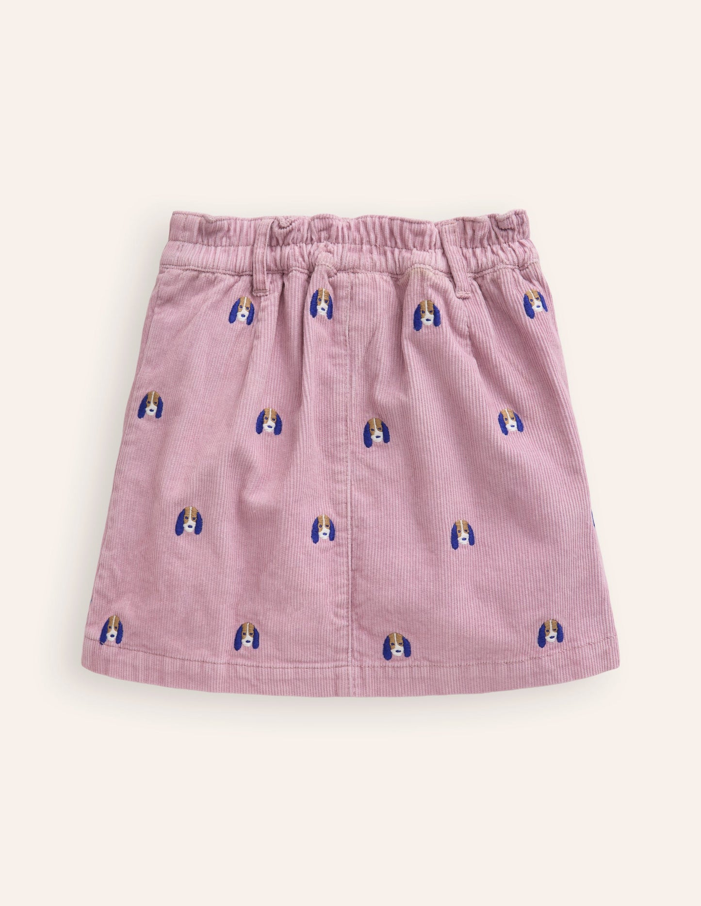 Button Pull-On Mini Skirt-Zephyr Pink Pup Embroidery