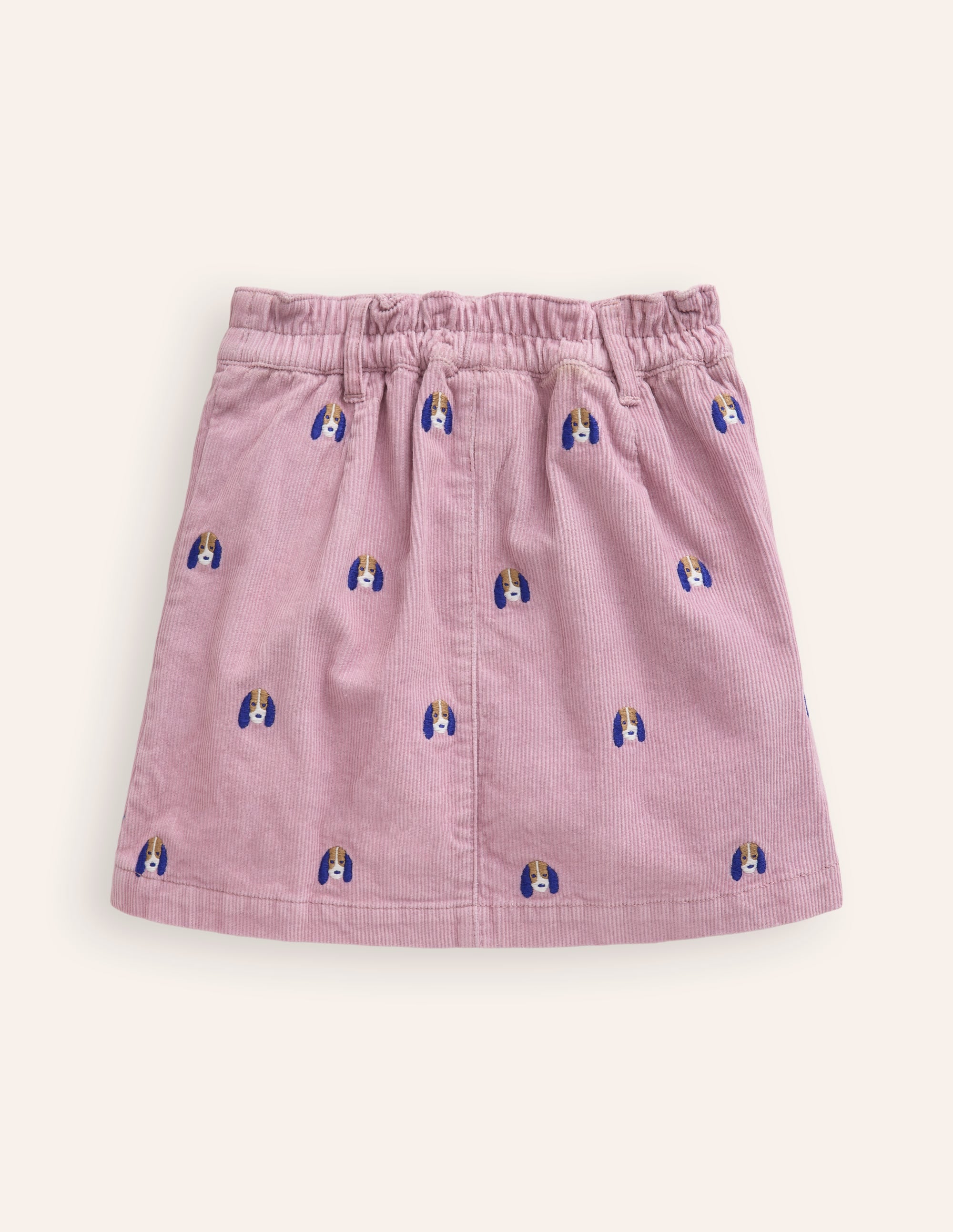 Button Pull-On Mini Skirt-Zephyr Pink Pup Embroidery - Image 3