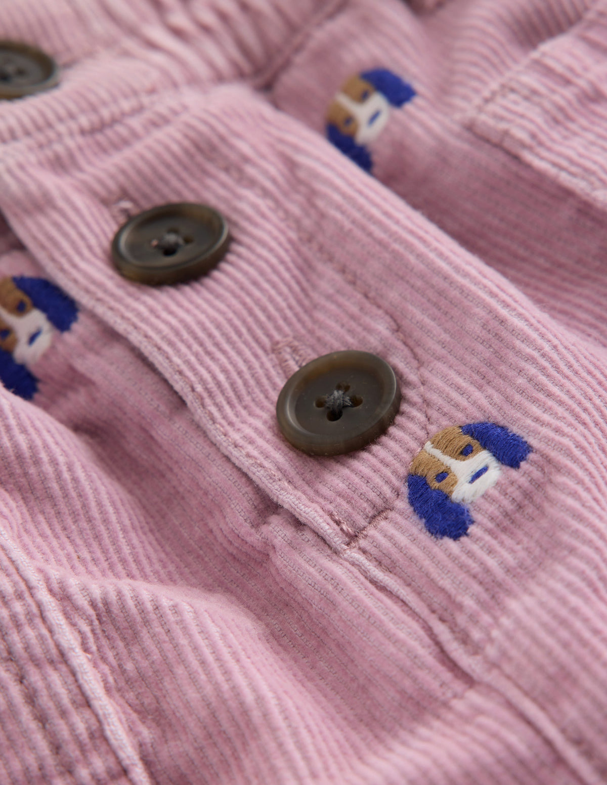 Button Pull-On Mini Skirt-Zephyr Pink Pup Embroidery - Image 4