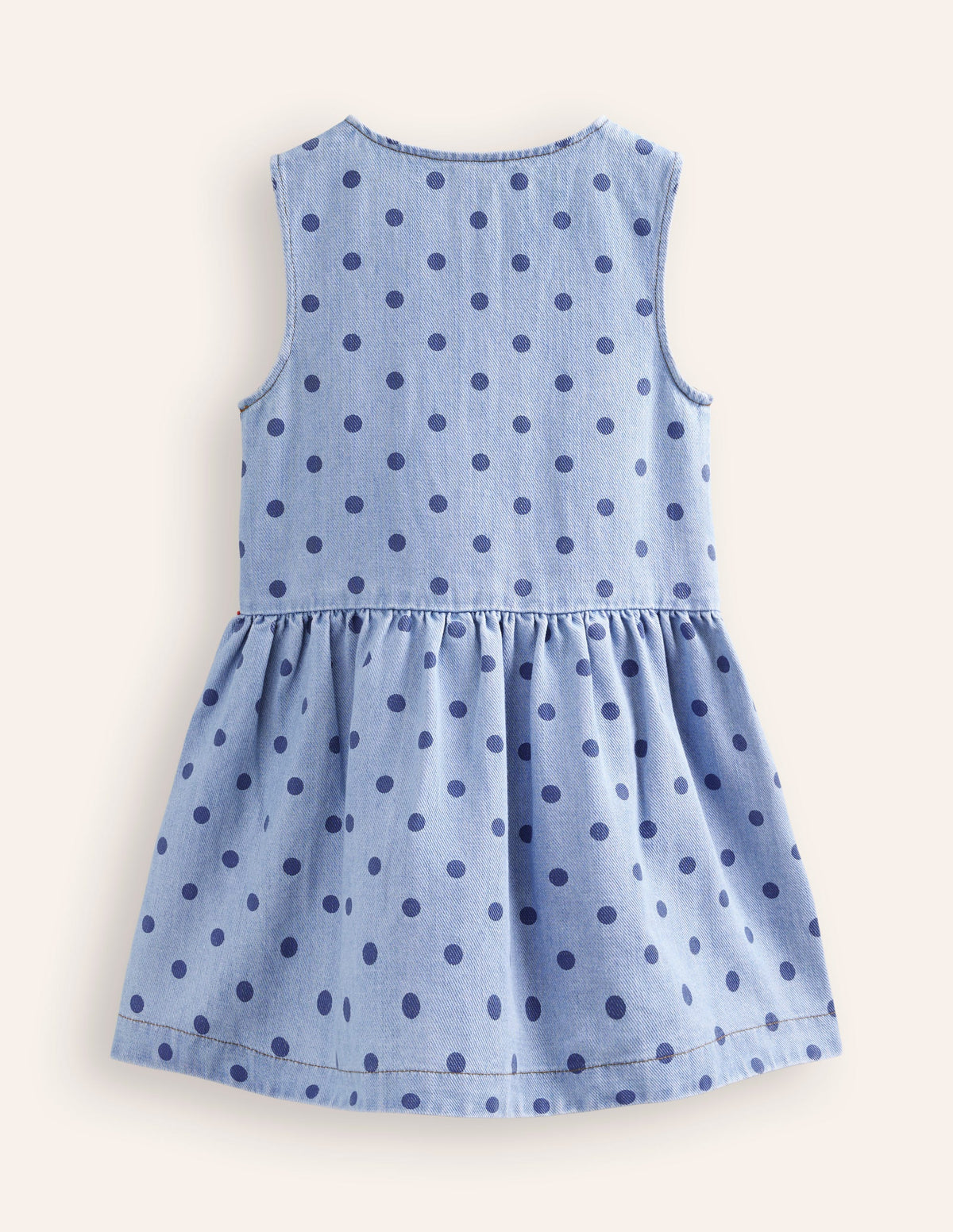 Button Through Pinafore Dress-Mid Vintage Denim Spot-2