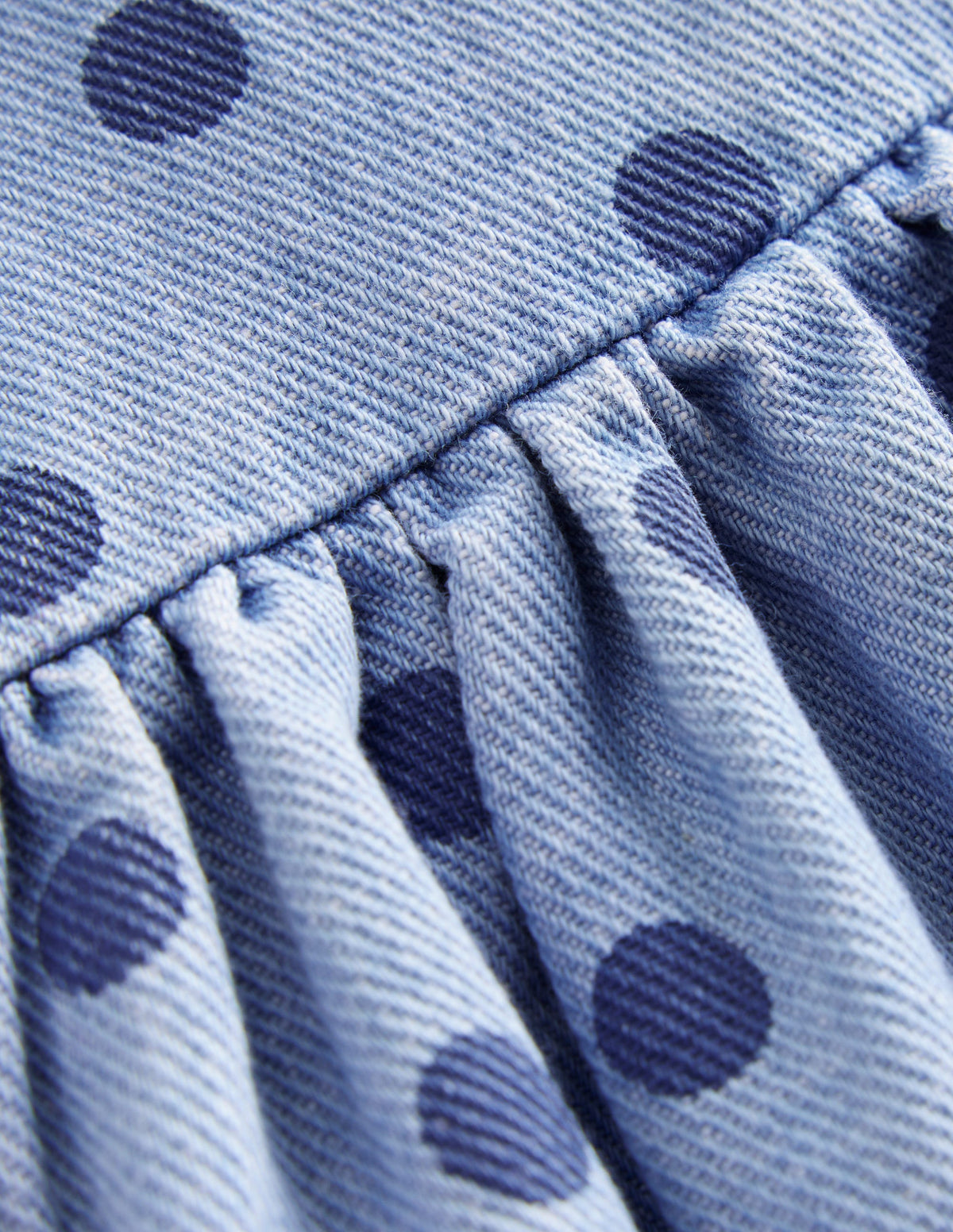 Button Through Pinafore Dress-Mid Vintage Denim Spot - Image 3