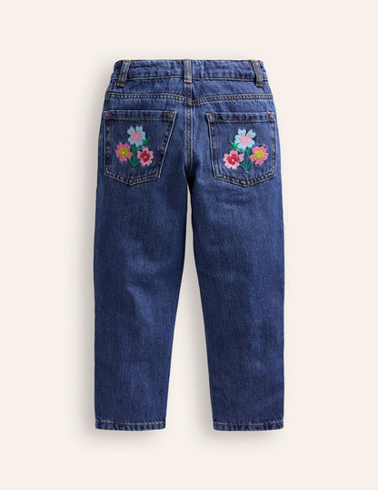 Relaxed Straight Jean-Mid Vintage Floral Embroidery