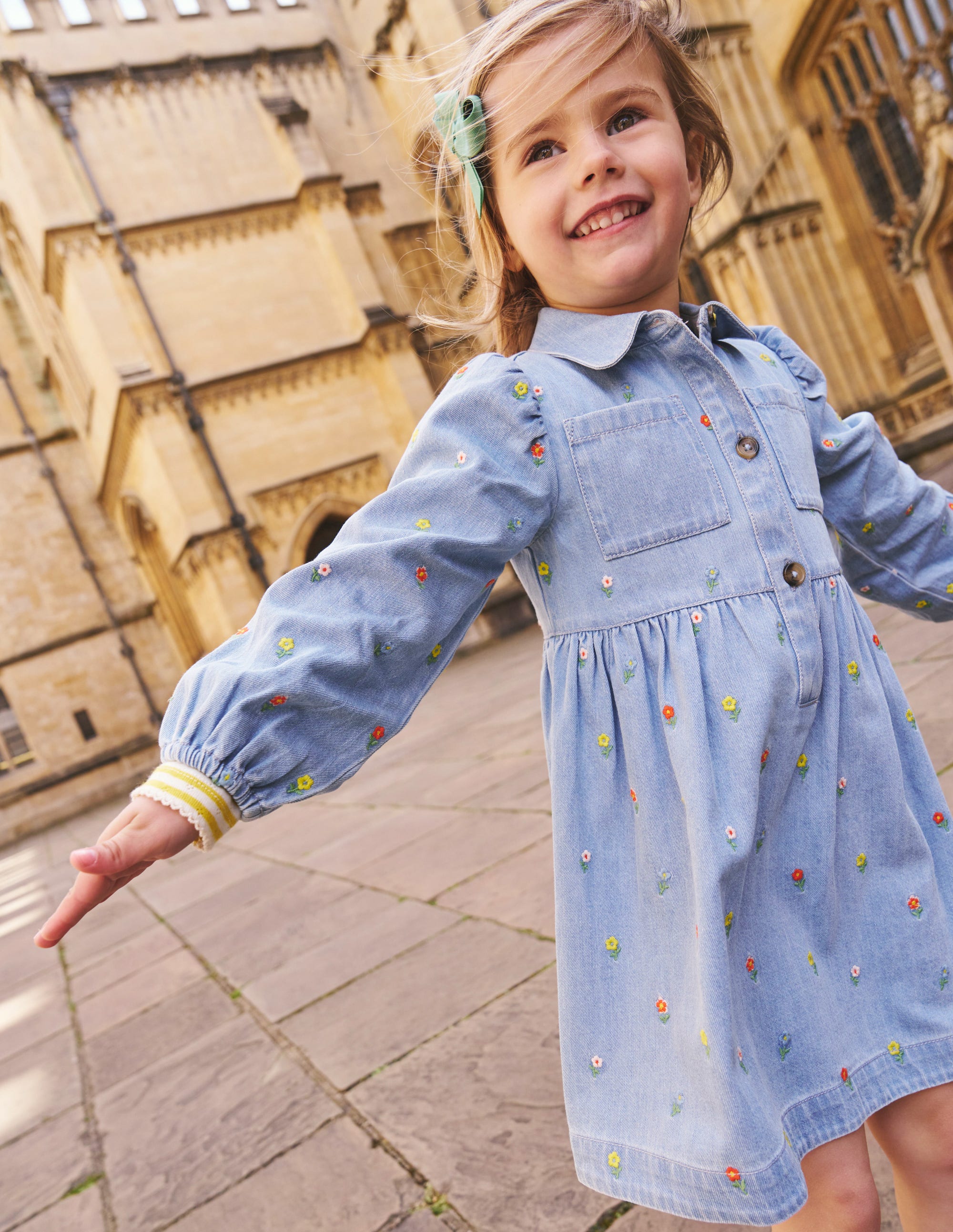 Aubrey Puff Sleeve Shirt Dress-Mid Vintage Denim Flower - Image 4