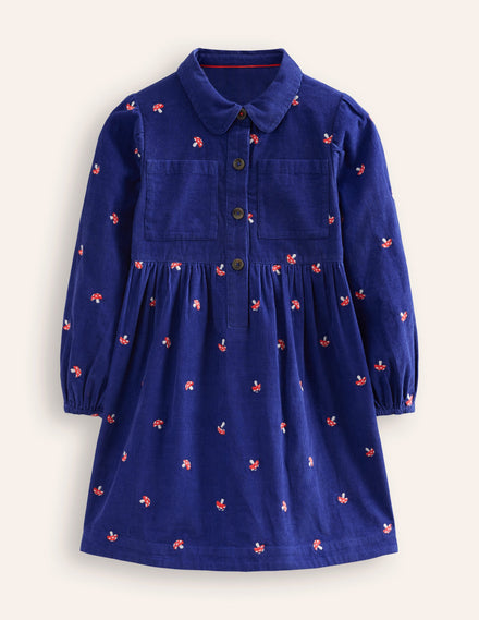 Aubrey Puff Sleeve Shirt Dress-Sapphire Toadstool Embroidery